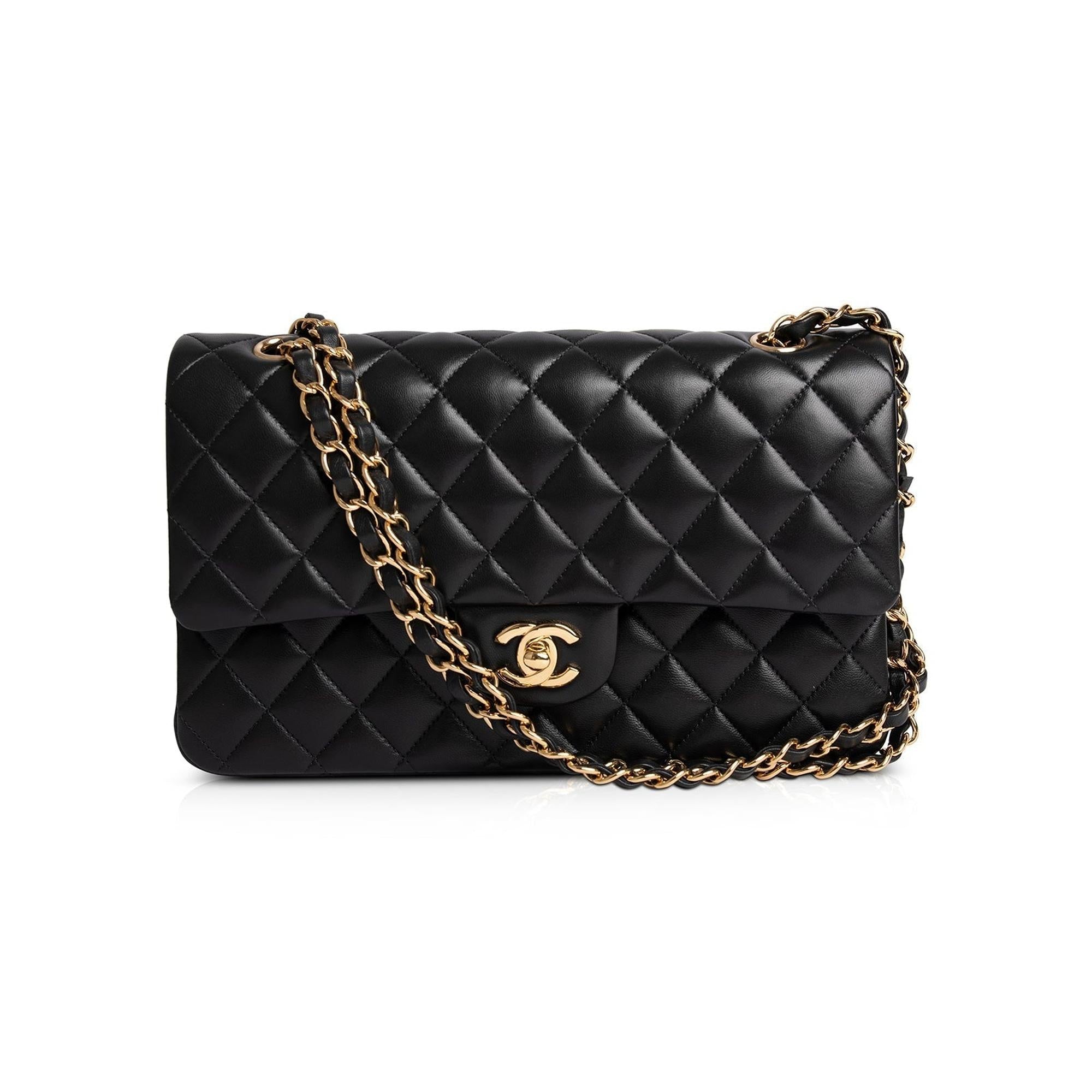 Chanel 2020 Black Lambskin Medium Classic Double Flap Bag