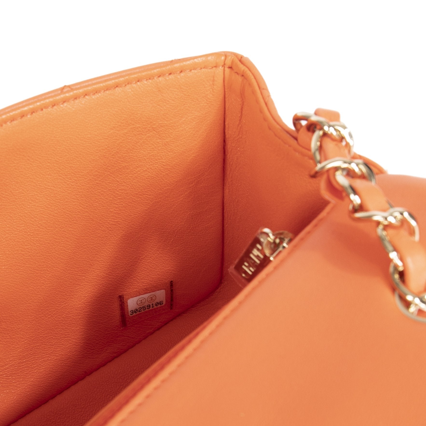 Chanel 2020 Orange Classic Mini Flap Bag w/ Authenticity Card & Box