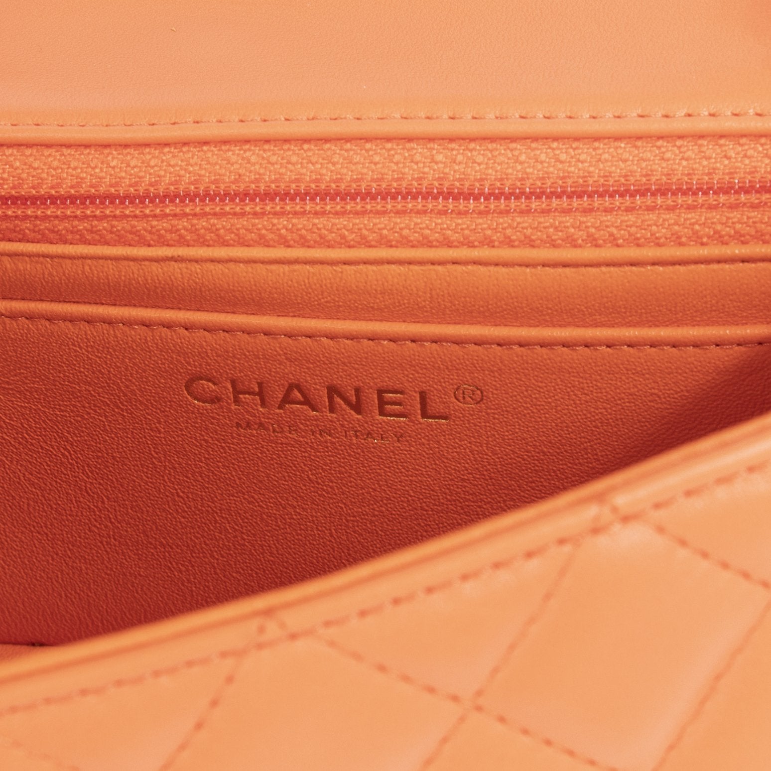 Chanel 2020 Orange Classic Mini Flap Bag w/ Authenticity Card & Box