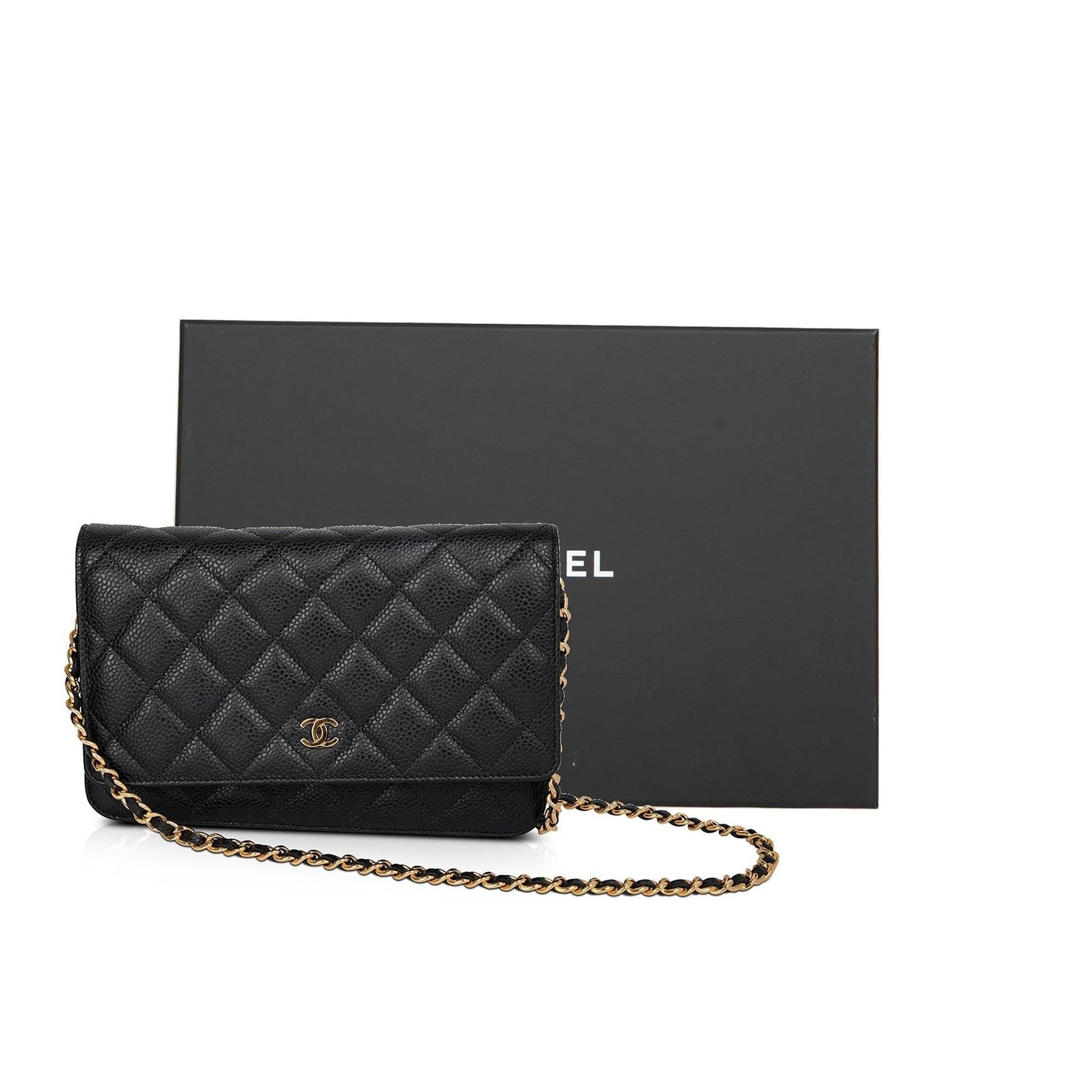 Chanel 2021 Black Caviar Classic Wallet on Chain w/ Box & Authenticity Card