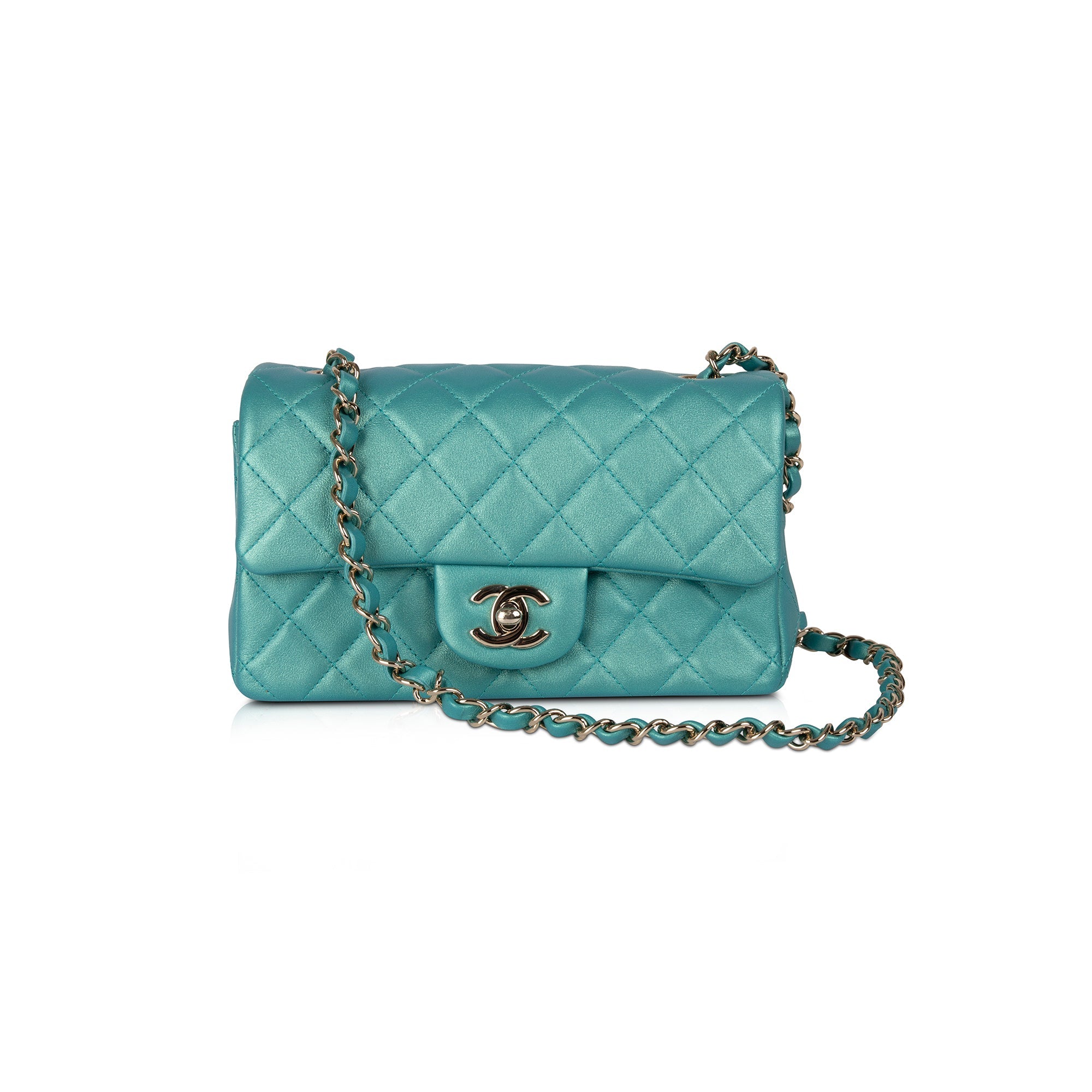 Chanel 2021 Green Iridescent Classic Mini Rectangular Flap Bag w/ Box & Authenticity Card