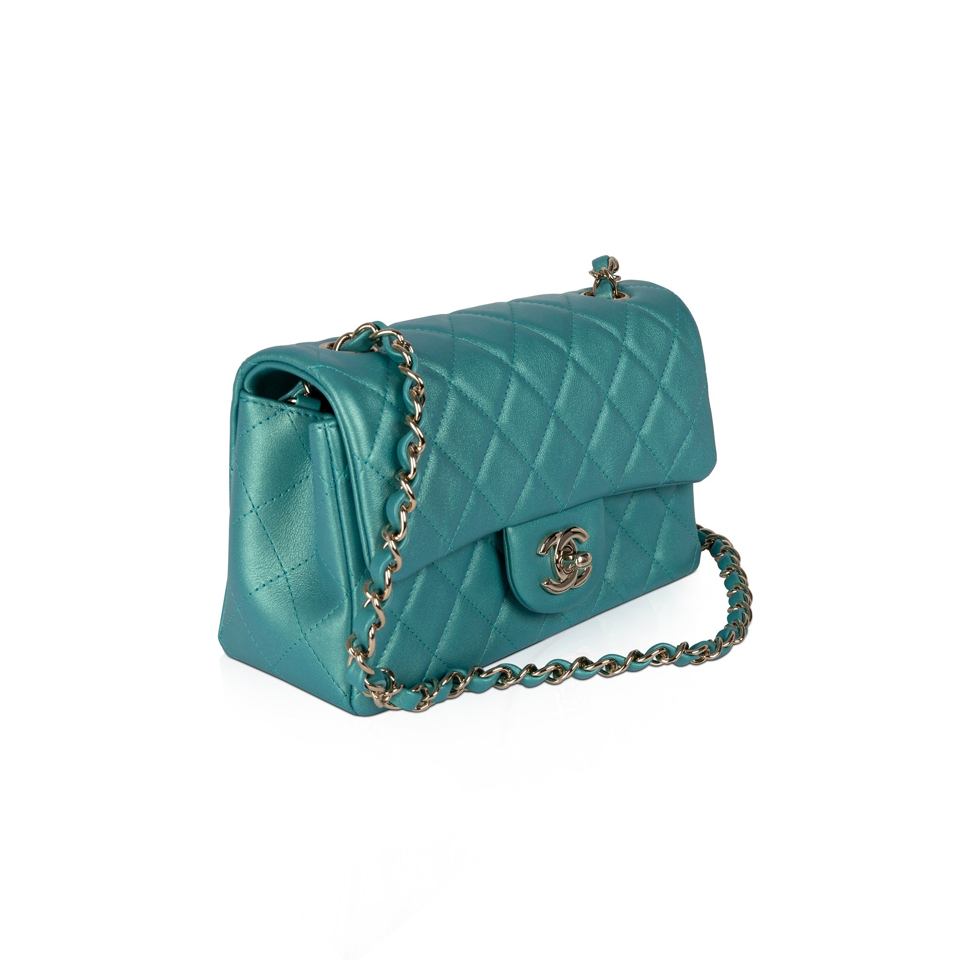 Chanel 2021 Green Iridescent Classic Mini Rectangular Flap Bag w/ Box & Authenticity Card