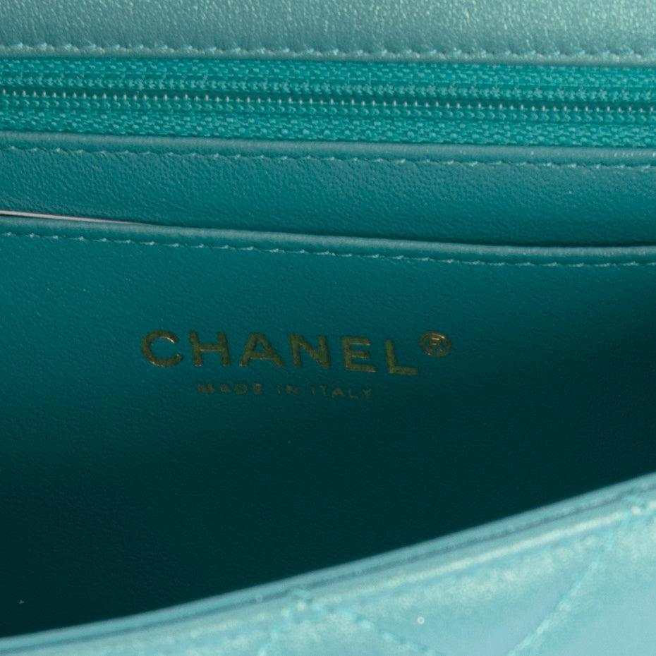 Chanel 2021 Green Iridescent Classic Mini Rectangular Flap Bag w/ Box & Authenticity Card