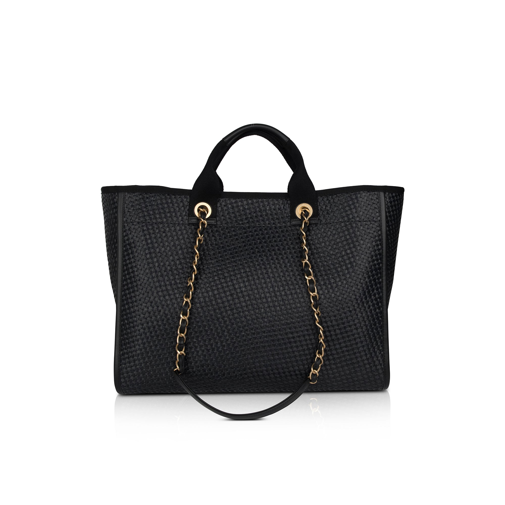 Chanel 2021 Straw Raffia Calfskin Chain Medium Deauville Tote w/ Box, Receipt & Authenticity Card