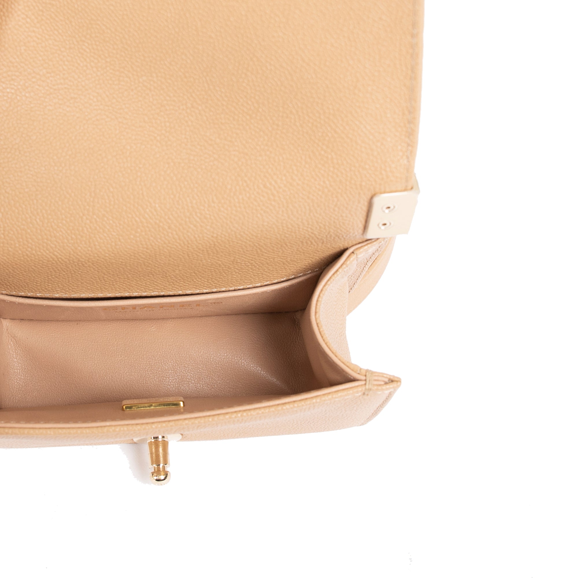 Chanel 2022 Beige Caviar Mini Boy Bag w/ Box, Receipt & Authenticity Card