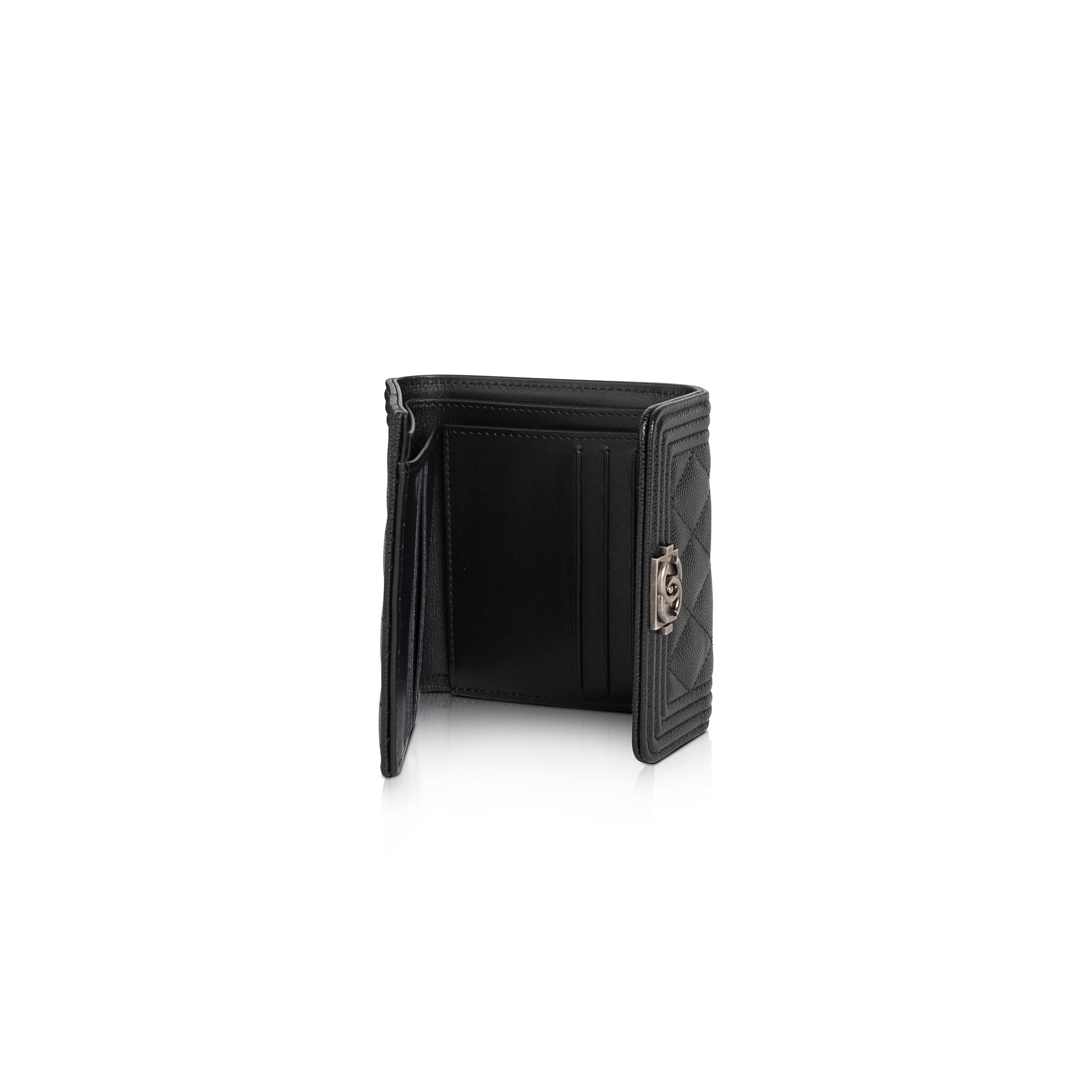 Chanel 2022 Black Caviar Boy Compact Wallet w/ Box & Authenticity Card