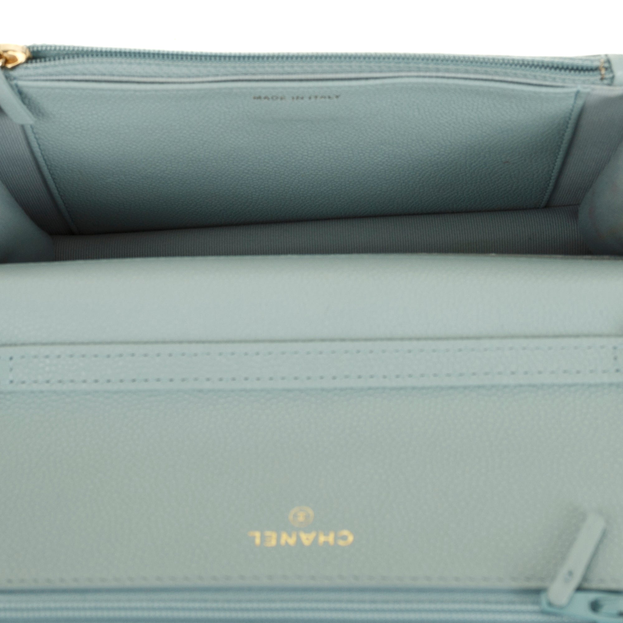 Chanel 2022 Blue Caviar Tiny CC Wallet on Chain w/ Box