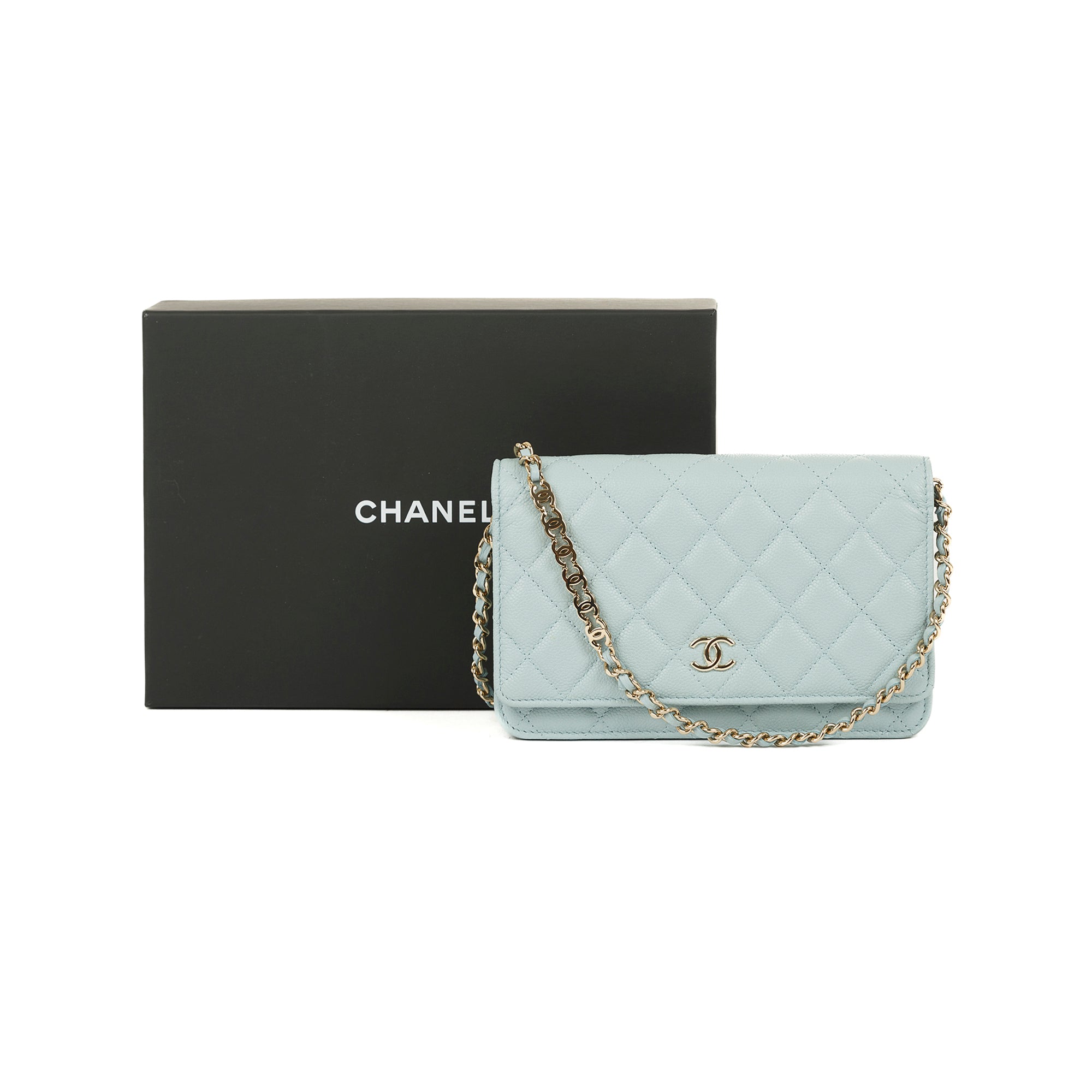 Chanel 2022 Blue Caviar Tiny CC Wallet on Chain w/ Box