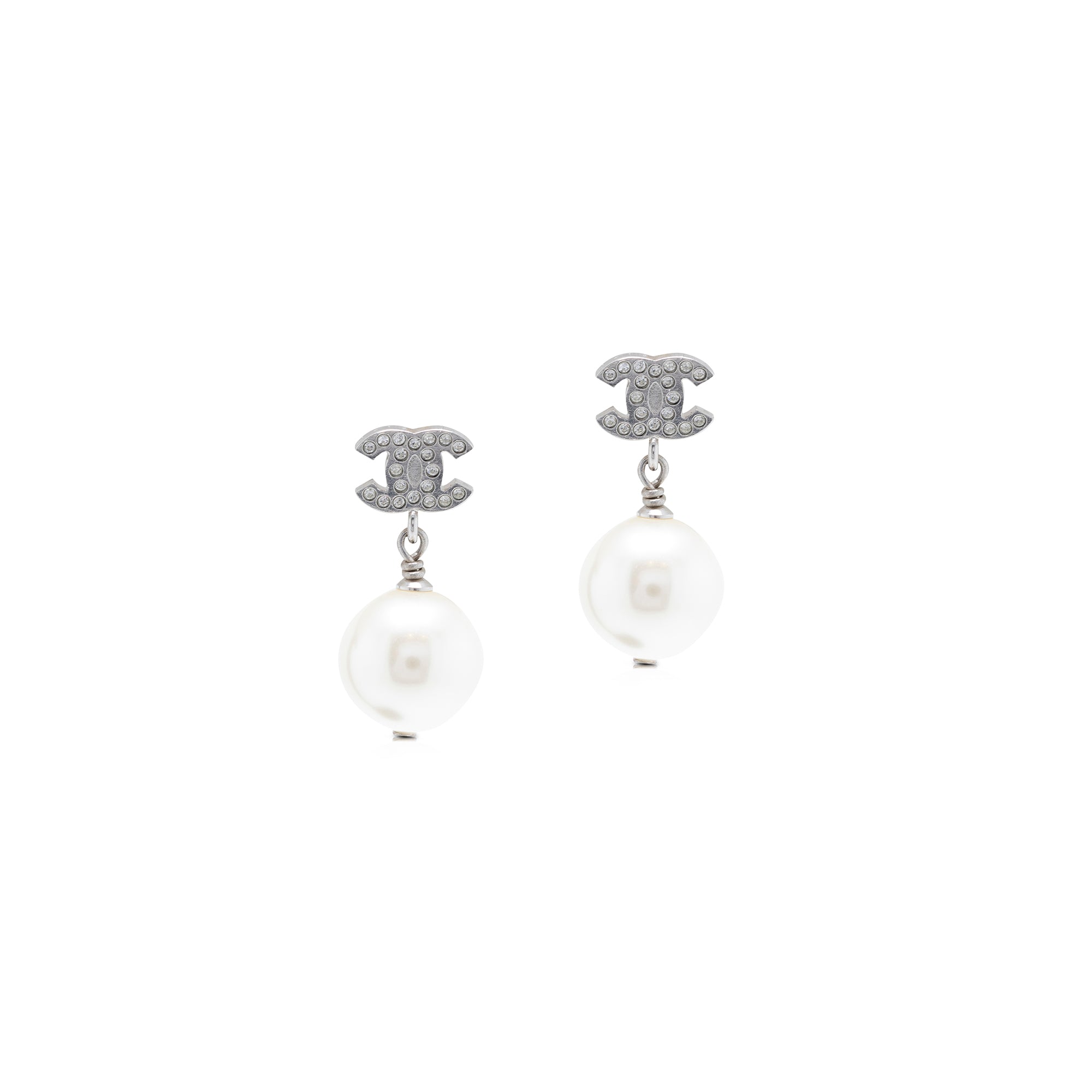 Chanel 2022 Faux Pearl & Strass CC Drop Earrings w/ Box