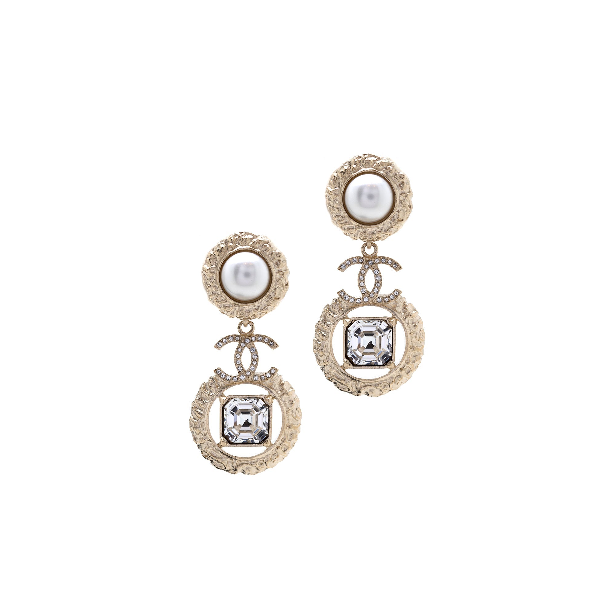 Chanel 2022 Faux Pearl & Strass CC Drop Earrings w/ Box