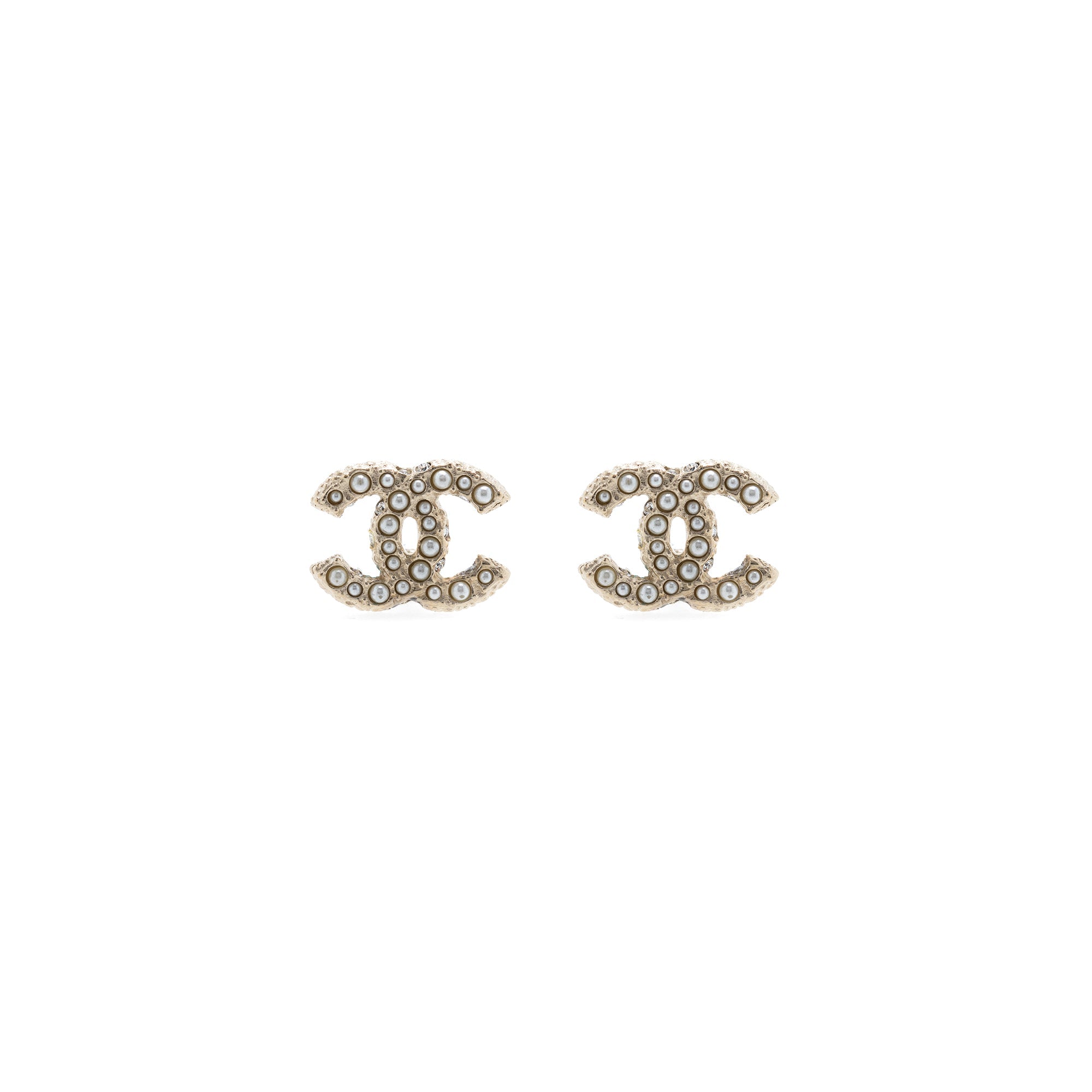 Chanel 2022 Faux Pearl & Strass CC Stud Earrings w/ Box & Receipt