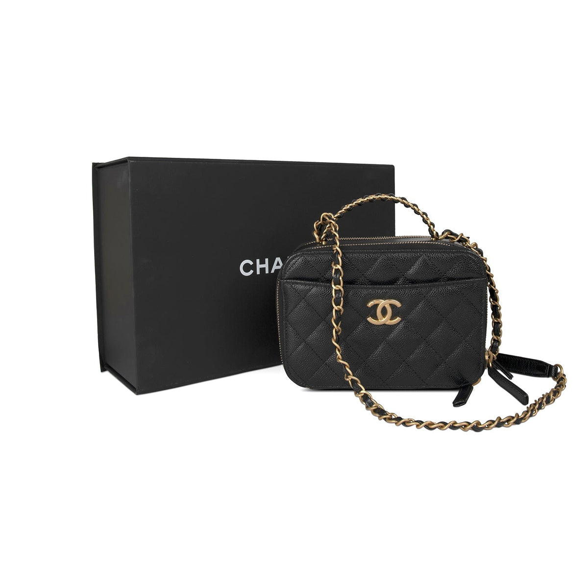 Chanel Black Caviar Quilted Pick Me Up Vanity Case Bag (2022)