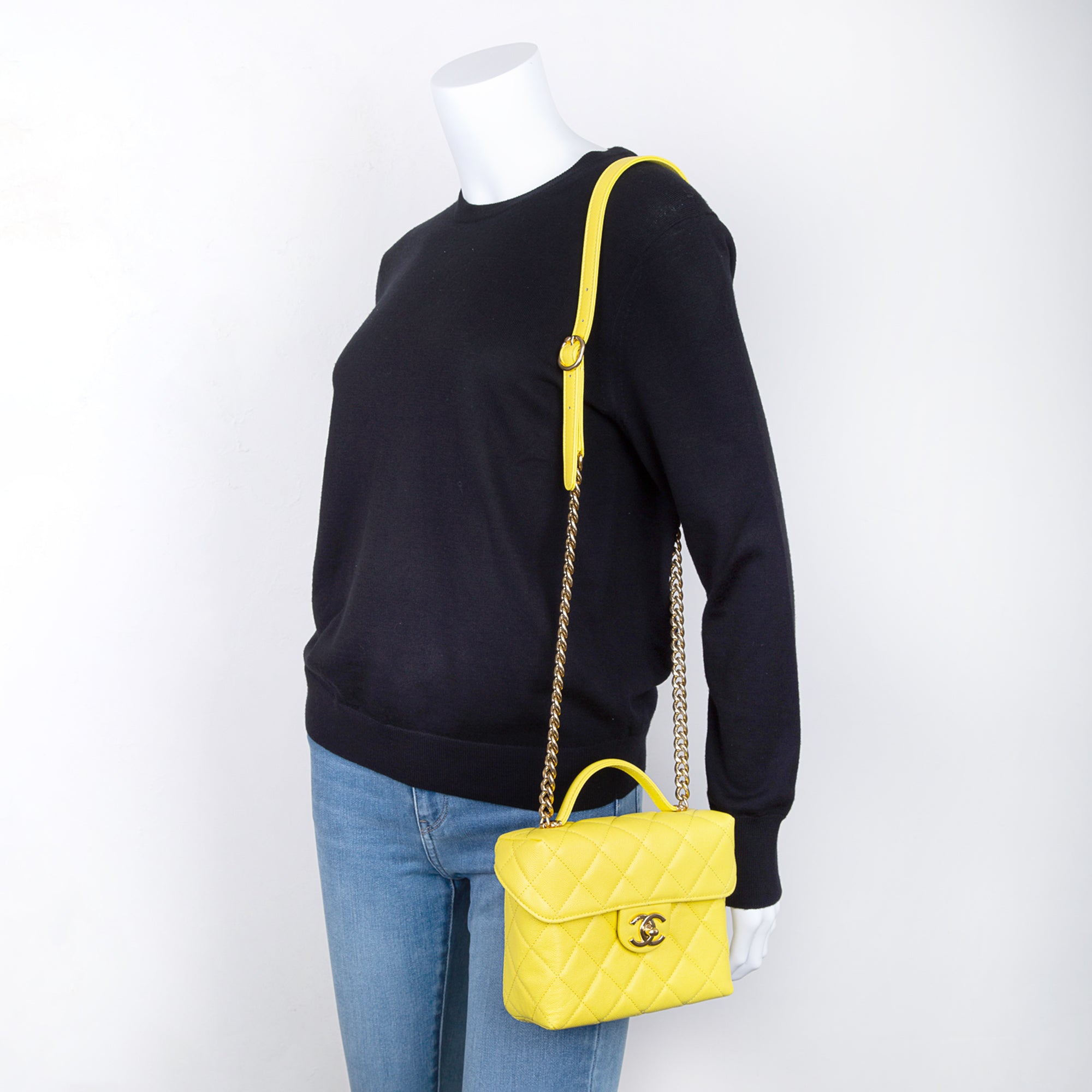 Chanel 2022 Yellow Caviar Leather Small Vanity Case