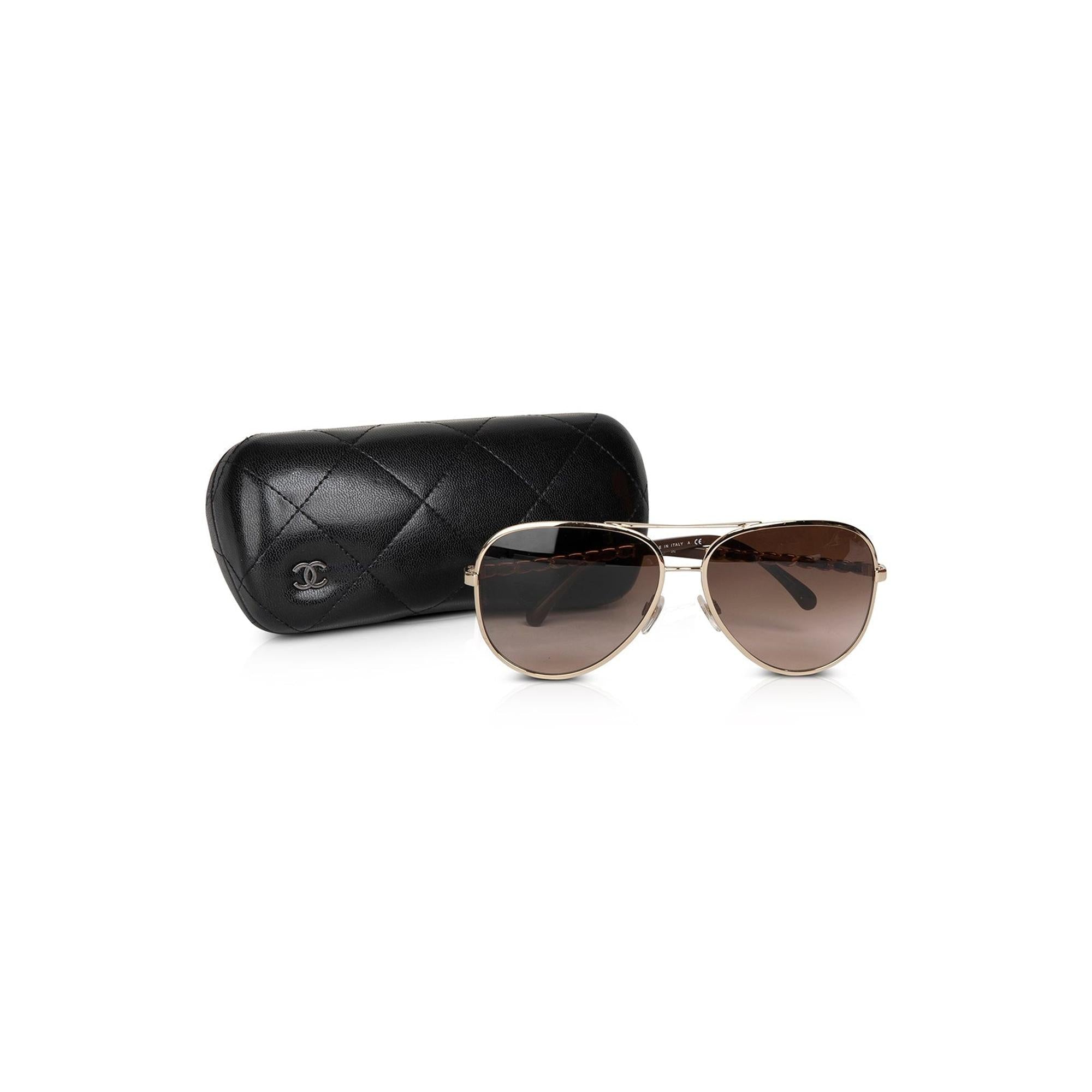 Chanel 4194-Q Chain-Link Aviator Sunglasses w/ Case