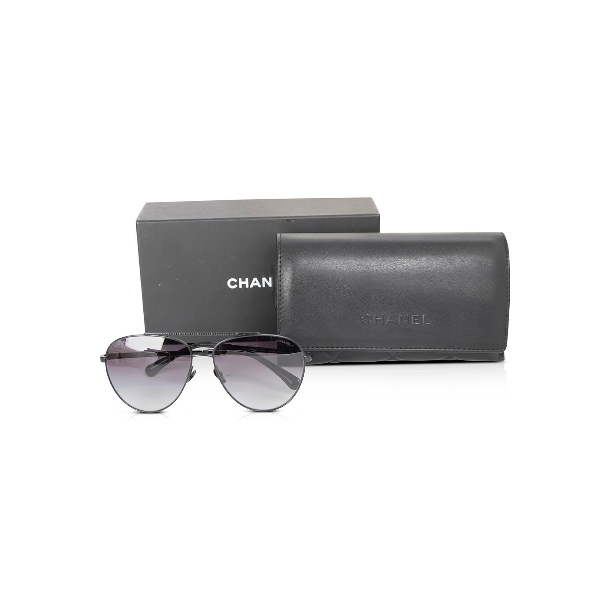 Chanel 4279-B Metal Aviator Sunglasses w/ Box & Leather Case