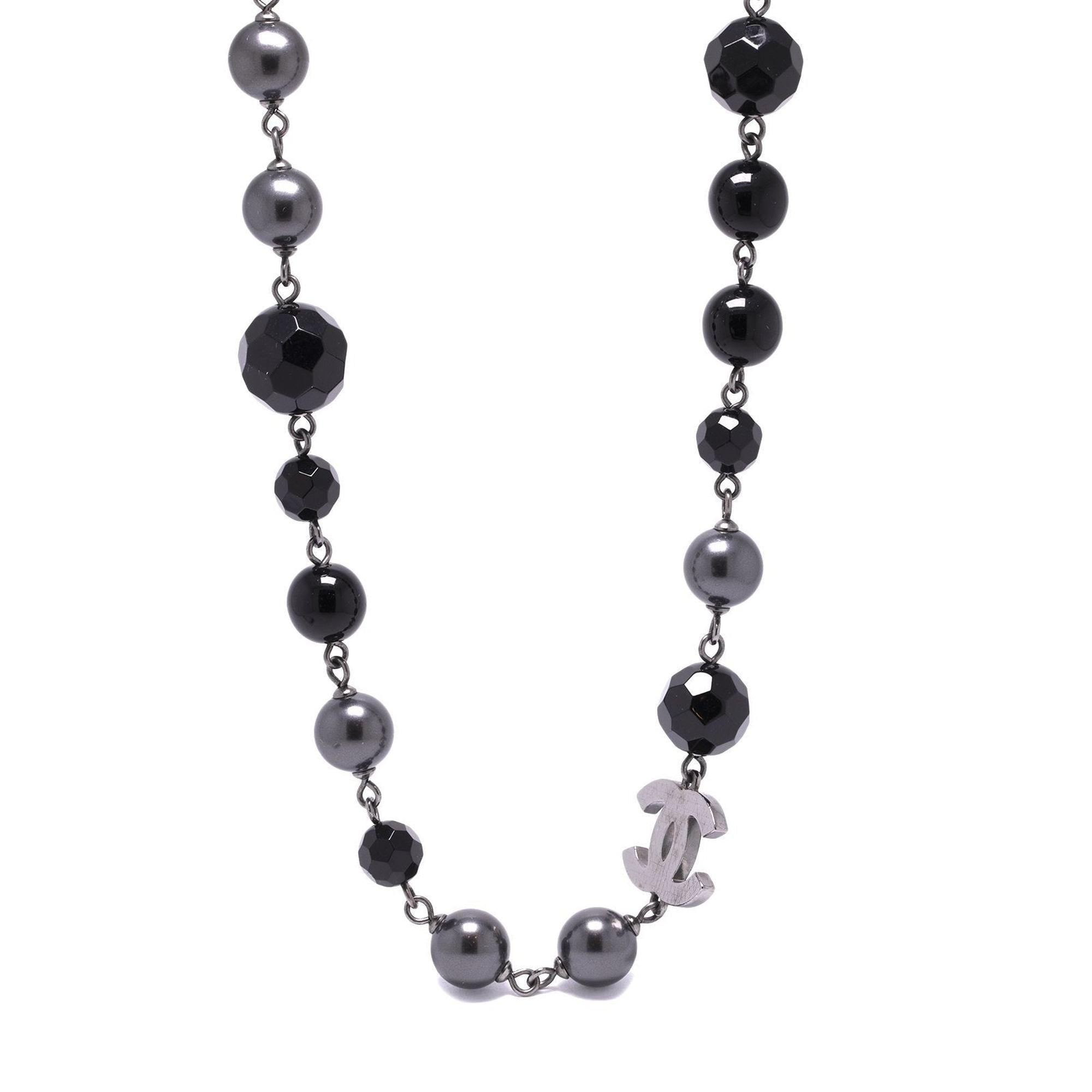 Chanel Bead & Faux Pearl CC Station Necklace w/ Box