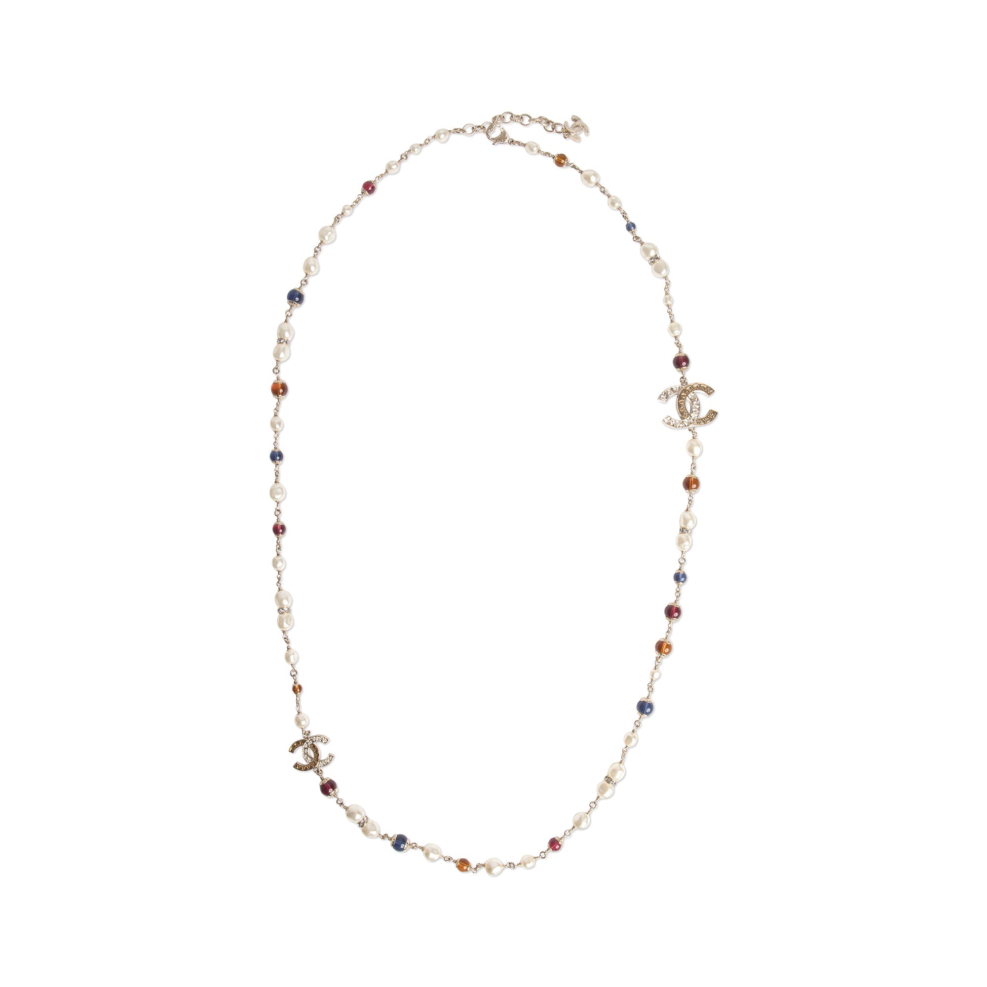 Chanel Bead, Faux Pearl & Strass CC Station Necklace w/ Box