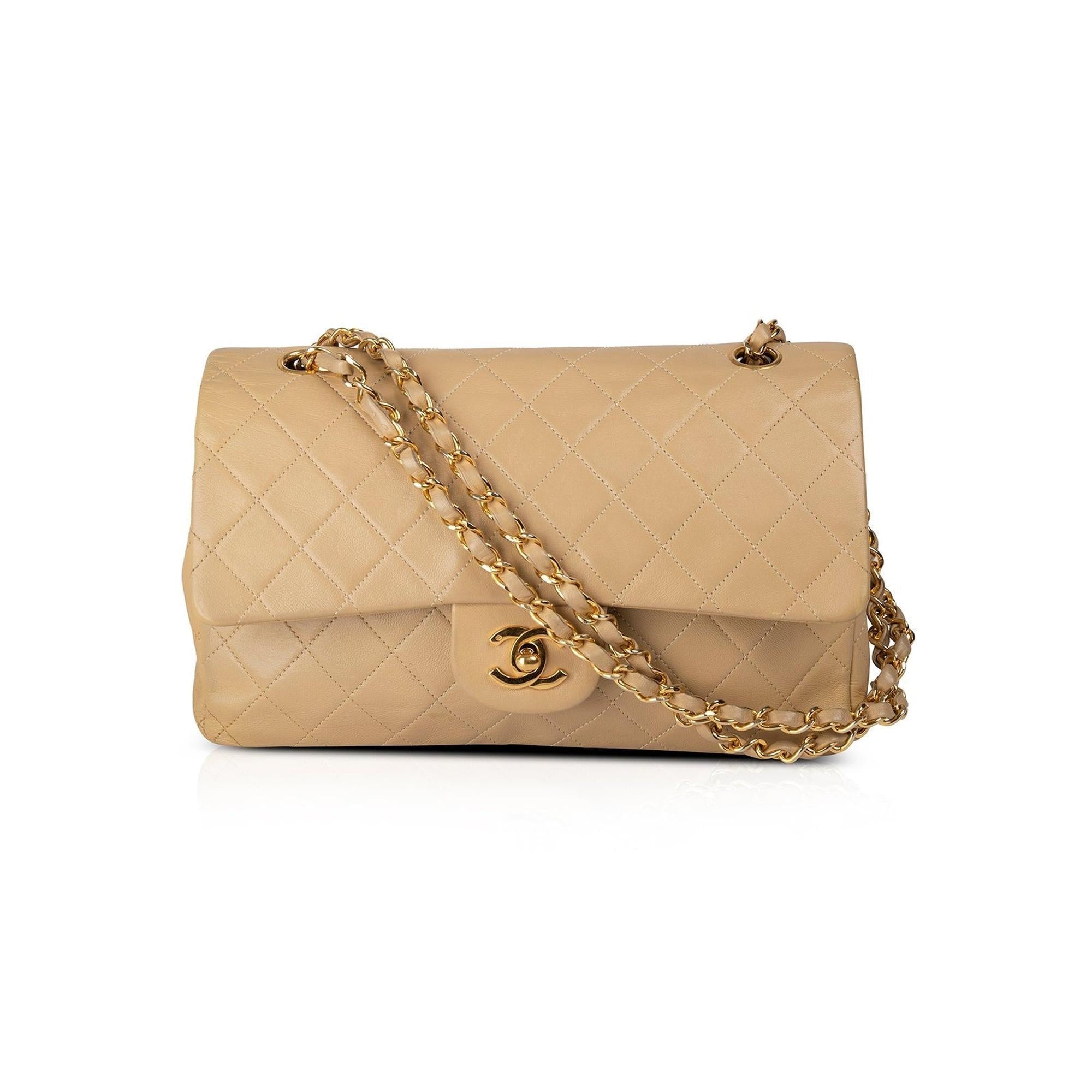 Chanel Beige Lambskin Medium Classic Double Flap Bag