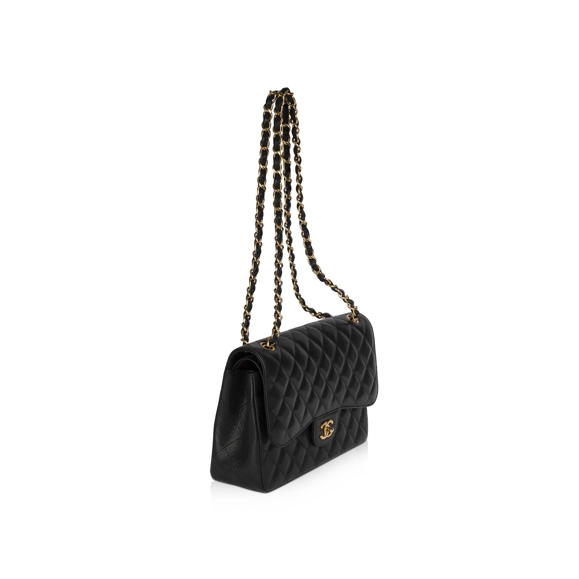 Chanel Black Caviar Classic Jumbo Double Flap Bag w/ Authenticity Card & Box