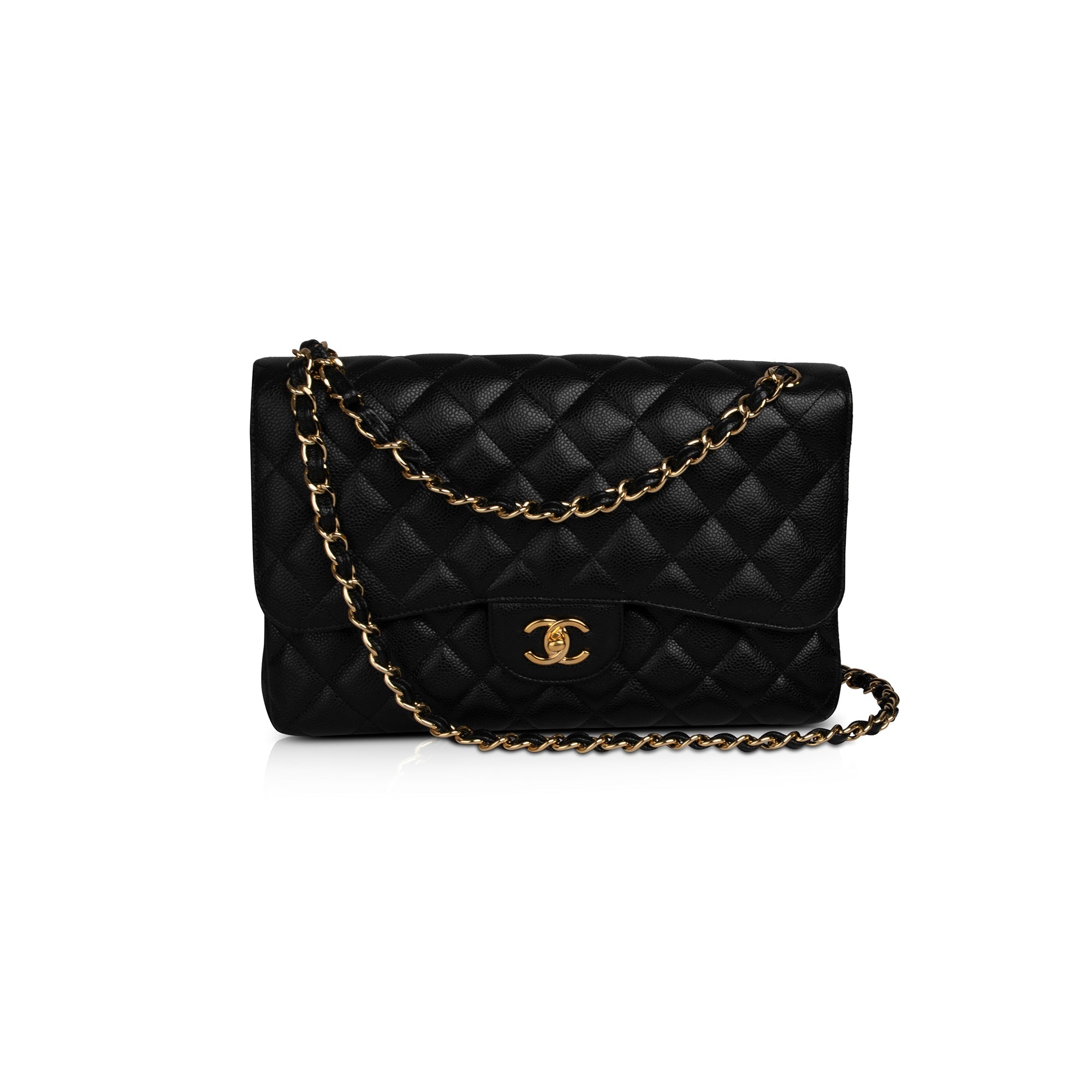 Chanel Black Caviar Classic Jumbo Double Flap Bag w/ Box