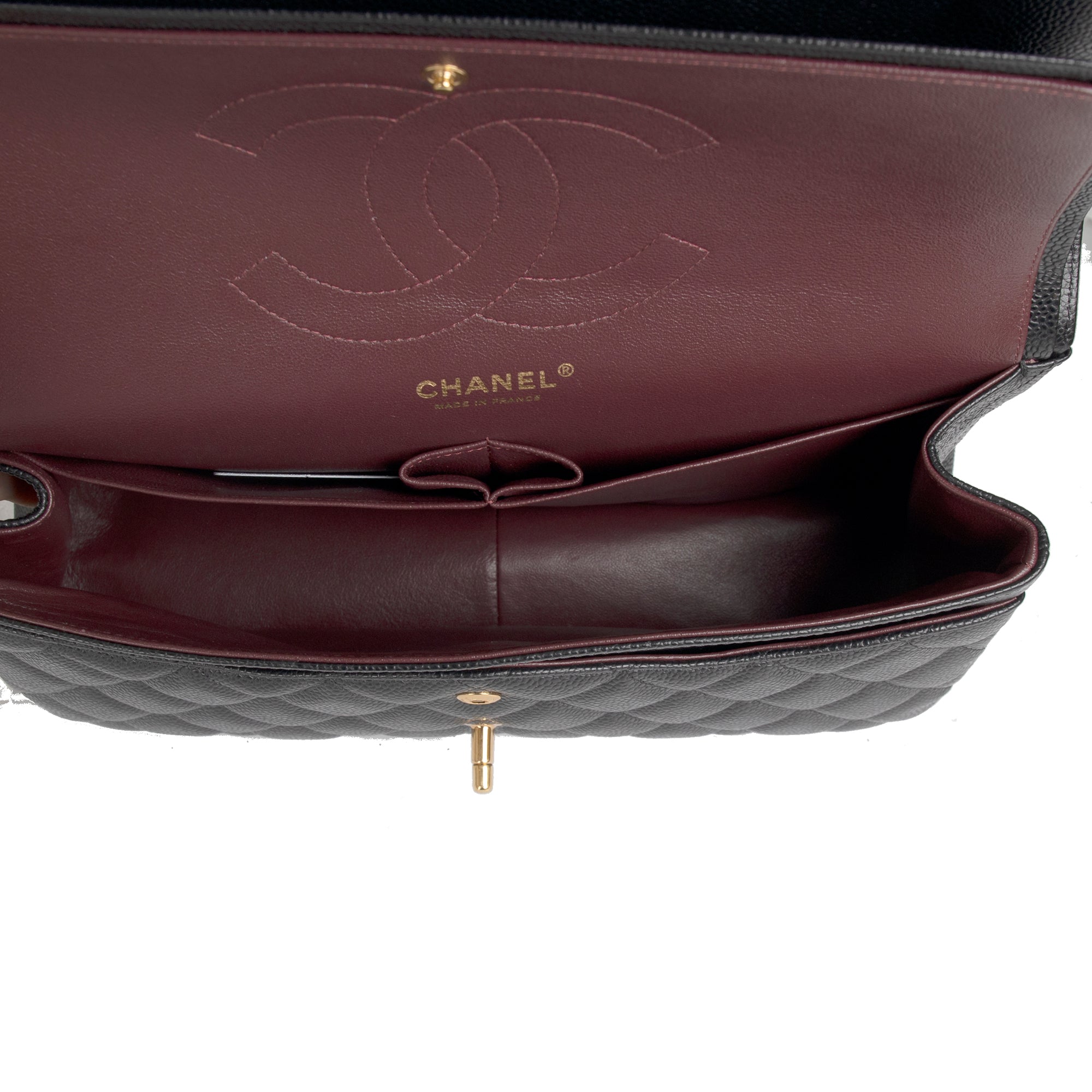 Chanel Black Caviar Classic Jumbo Double Flap Bag w/ Box