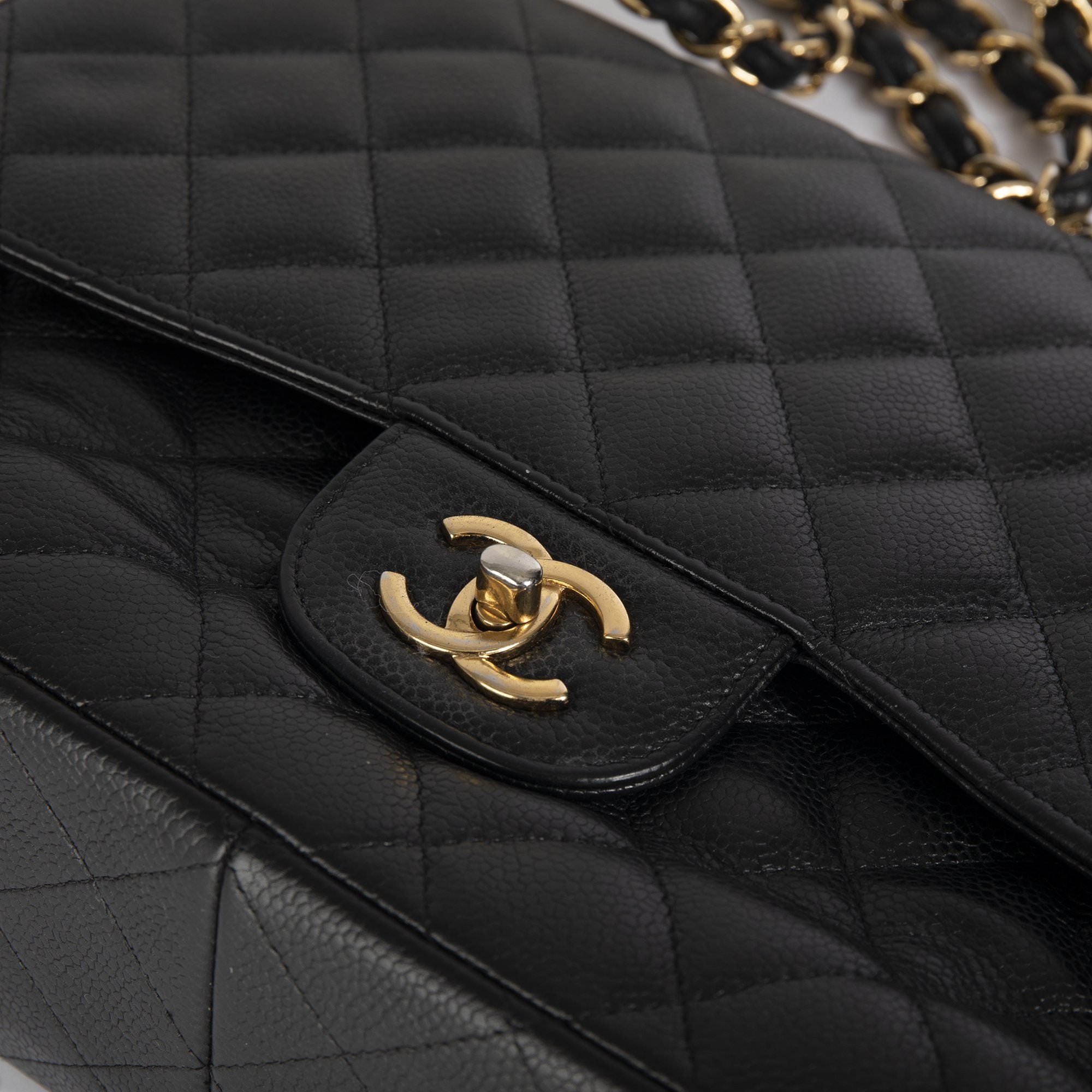 Chanel Black Caviar Classic Jumbo Double Flap Bag w/ Box & Authenticity Card