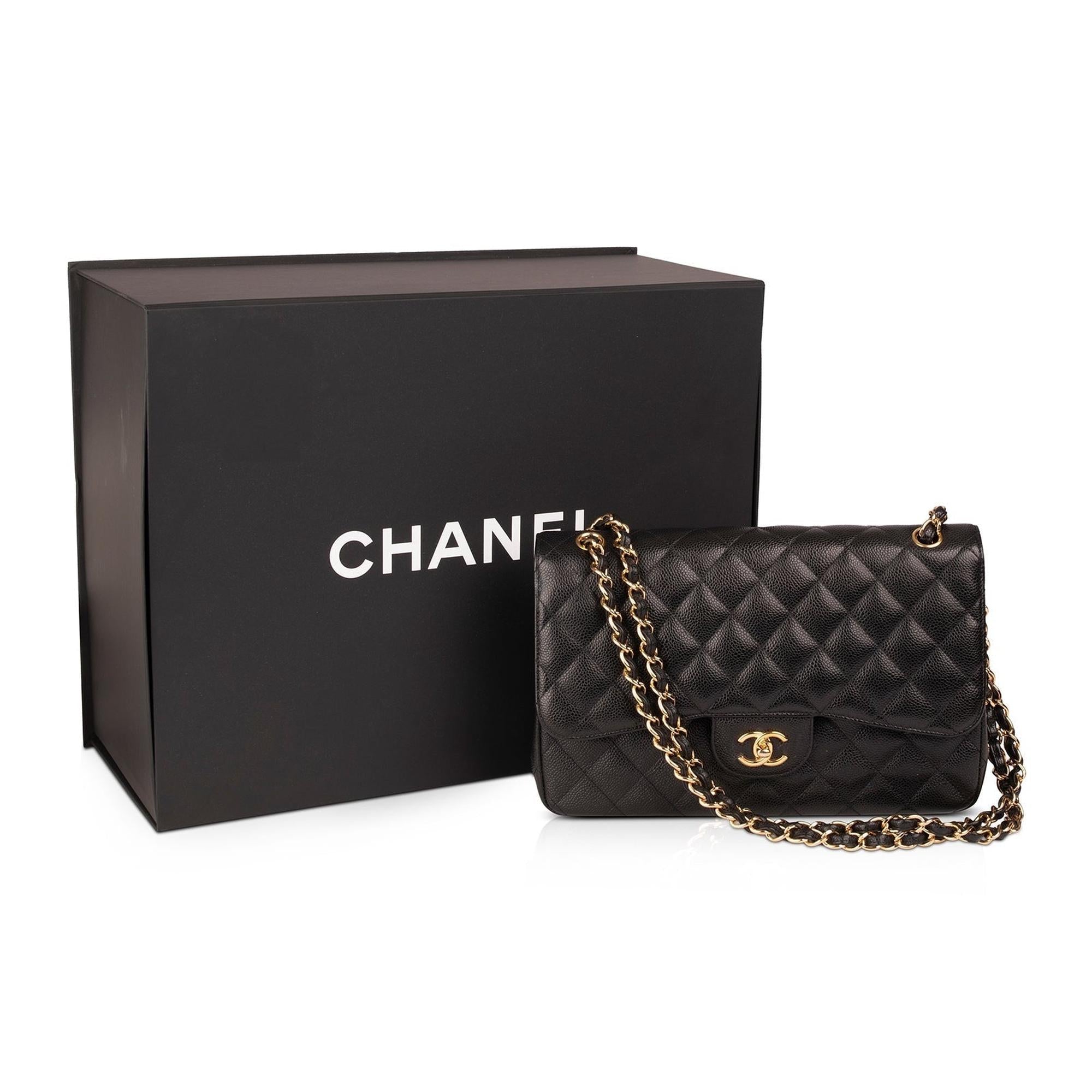 Chanel Black Caviar Classic Jumbo Double Flap Bag w/ Box & Authenticity Card