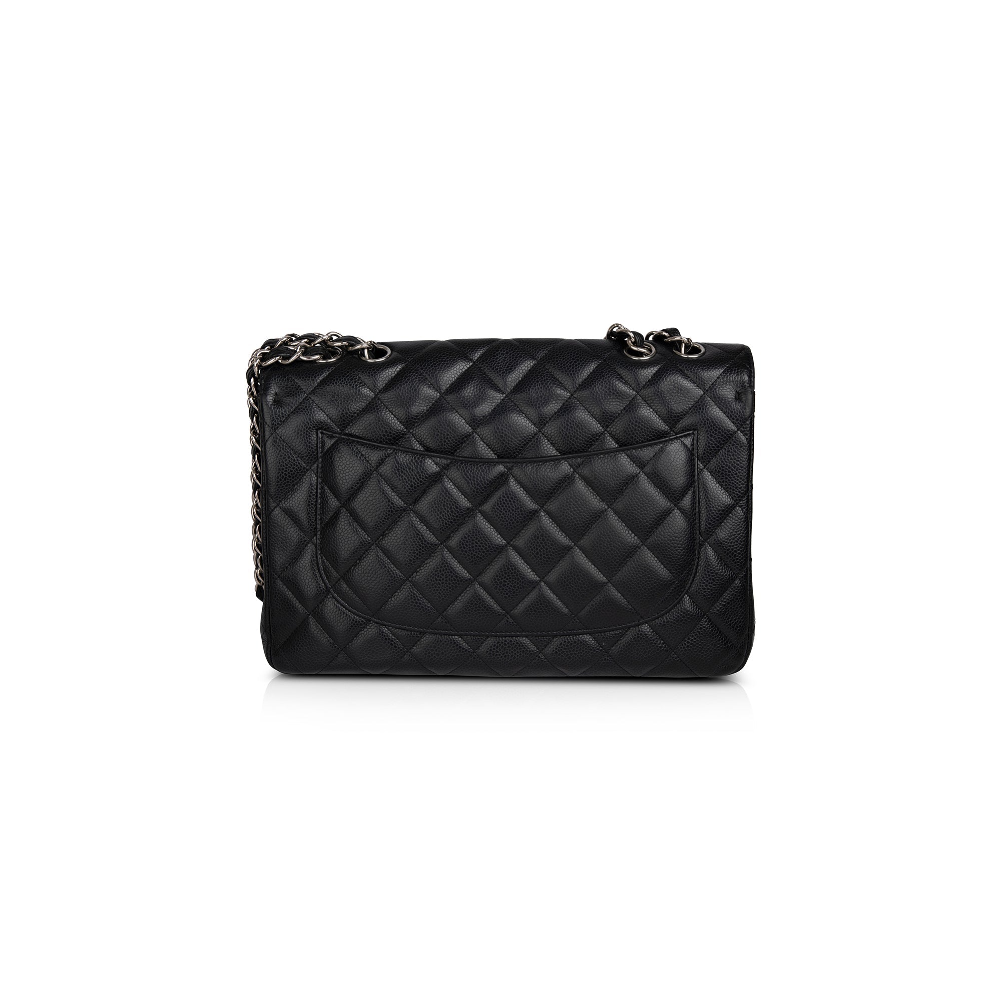 Chanel Black Caviar Classic Jumbo Single Flap Bag w/ Receipt & Authenticity Card