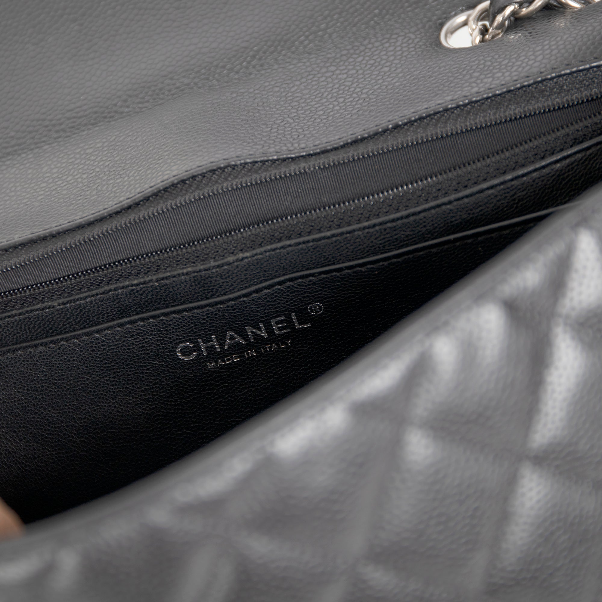 Chanel Black Caviar Classic Jumbo Single Flap Bag w/ Receipt & Authenticity Card