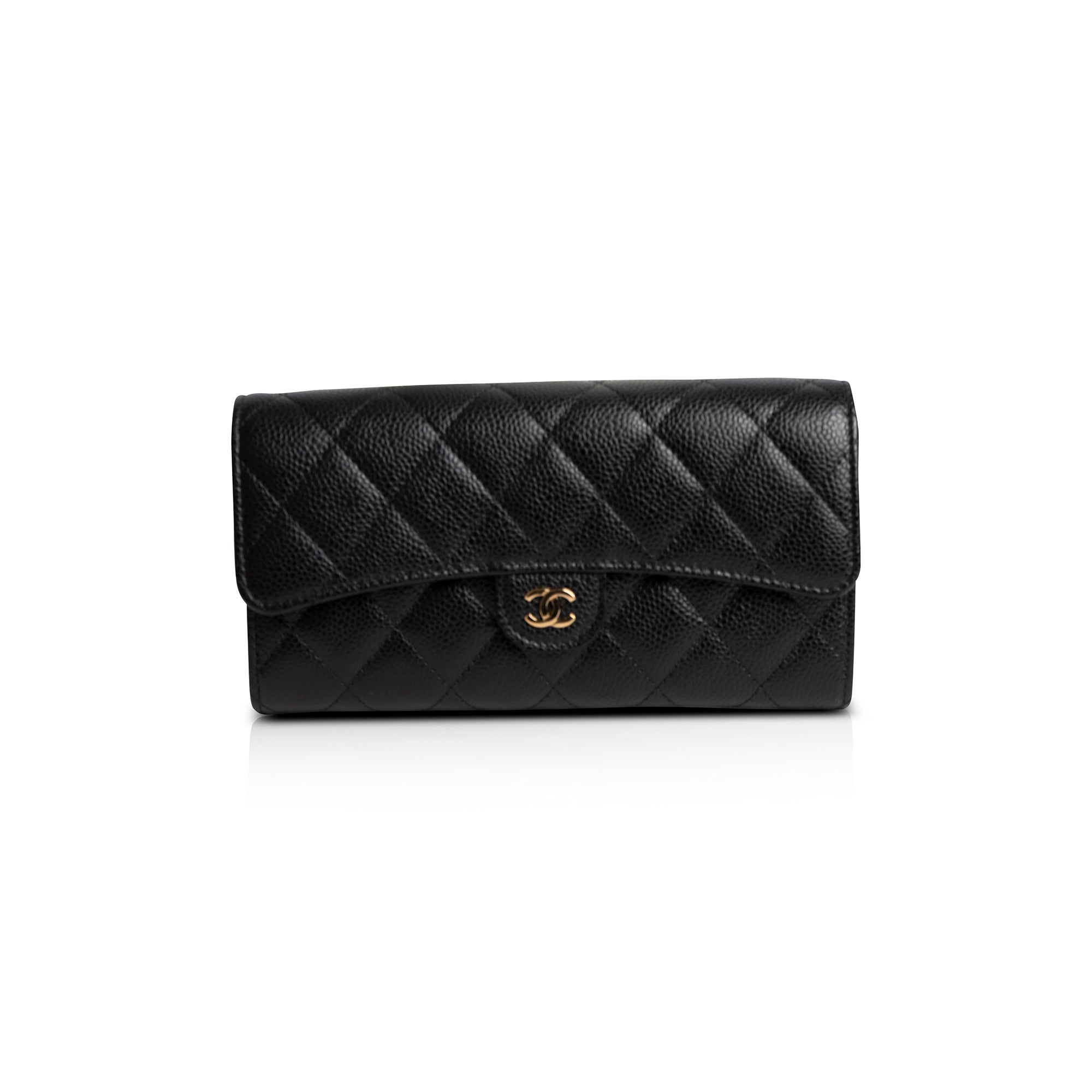 Chanel Black Caviar Classic Long Flap Wallet w/ Box