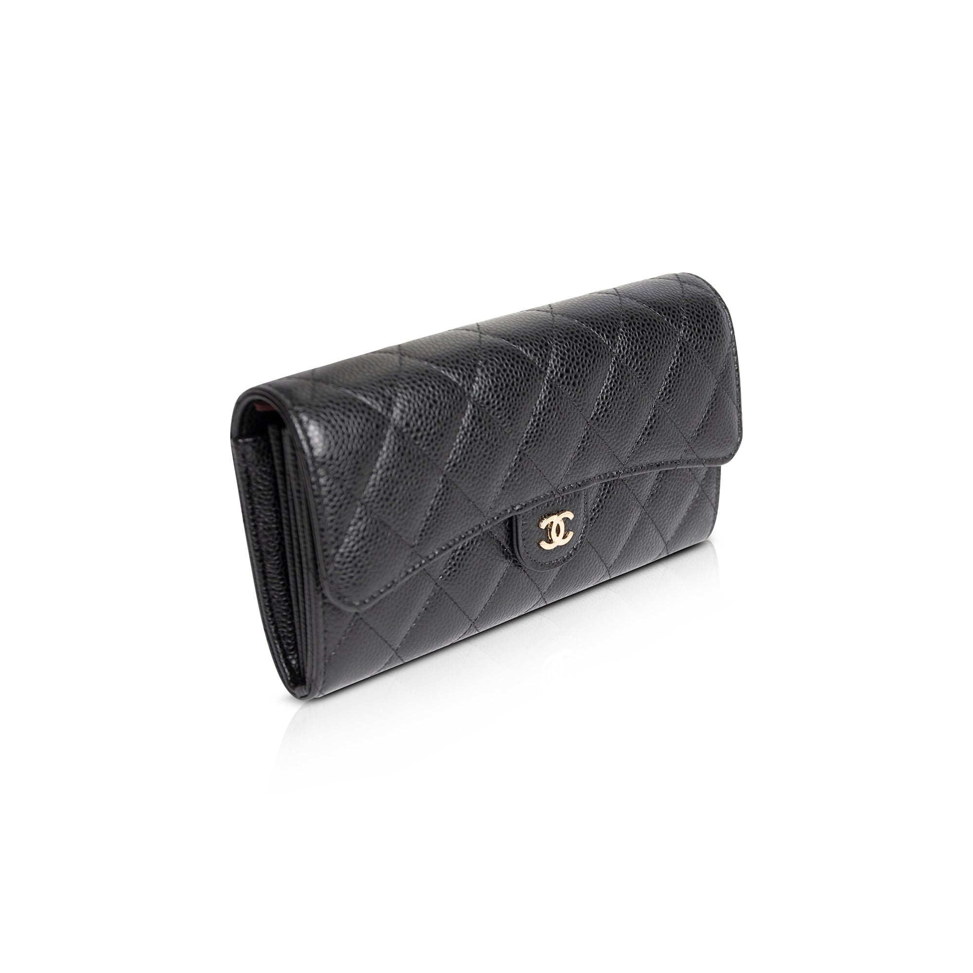 Chanel Black Caviar Classic Long Flap Wallet w/ Box