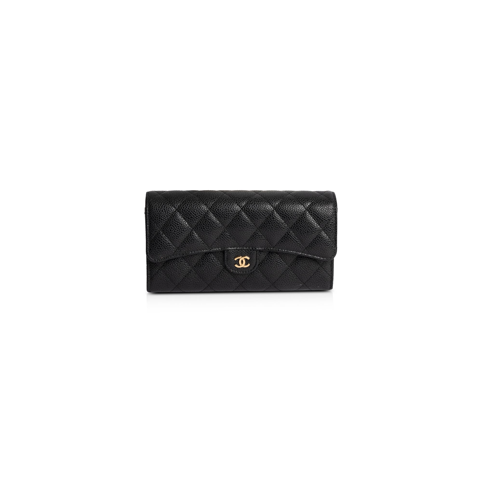 Chanel Black Caviar Classic Long Flap Wallet w/ Box & Authenticity Card