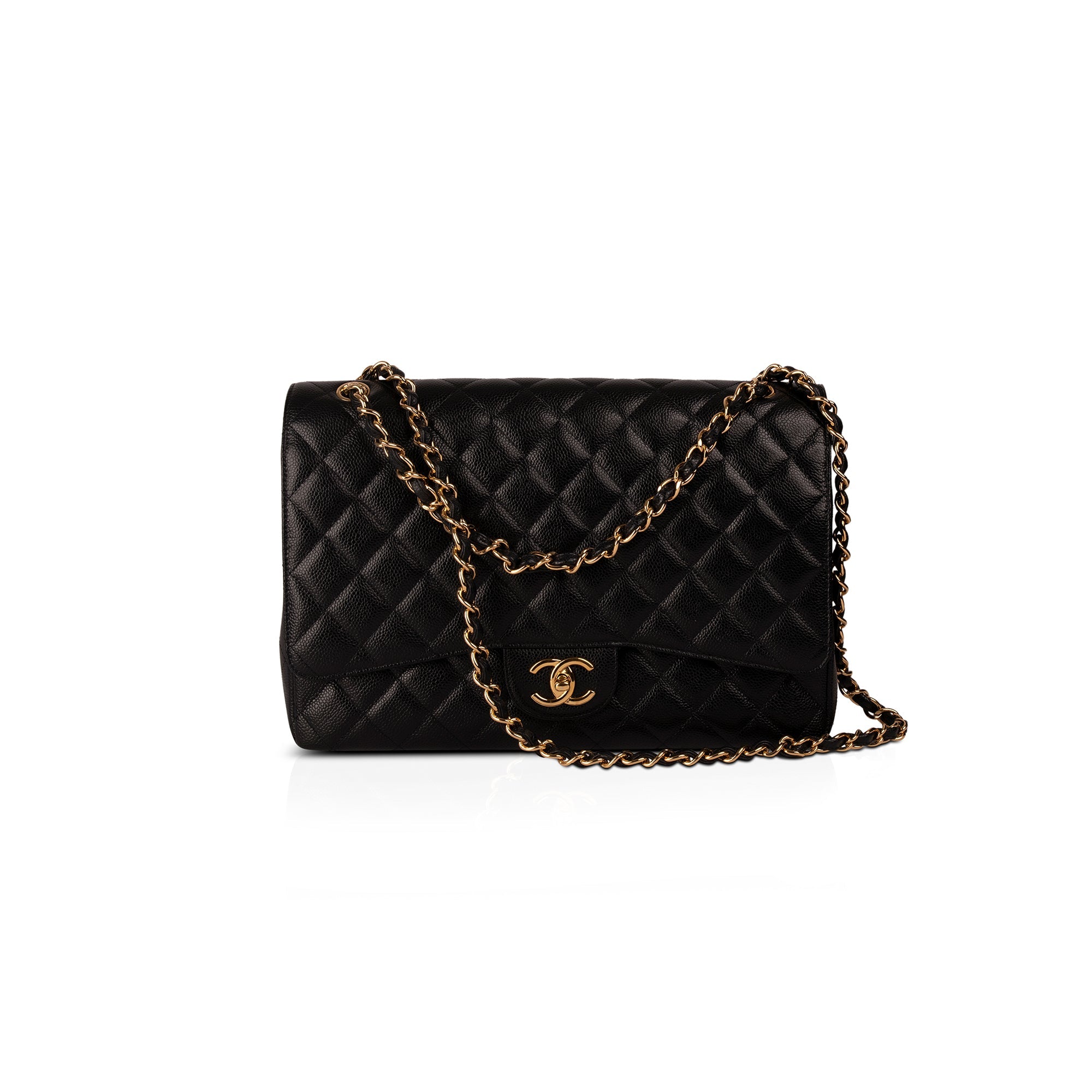 Chanel Black Caviar Classic Maxi Double Flap Bag w/ Box & Authenticity Card
