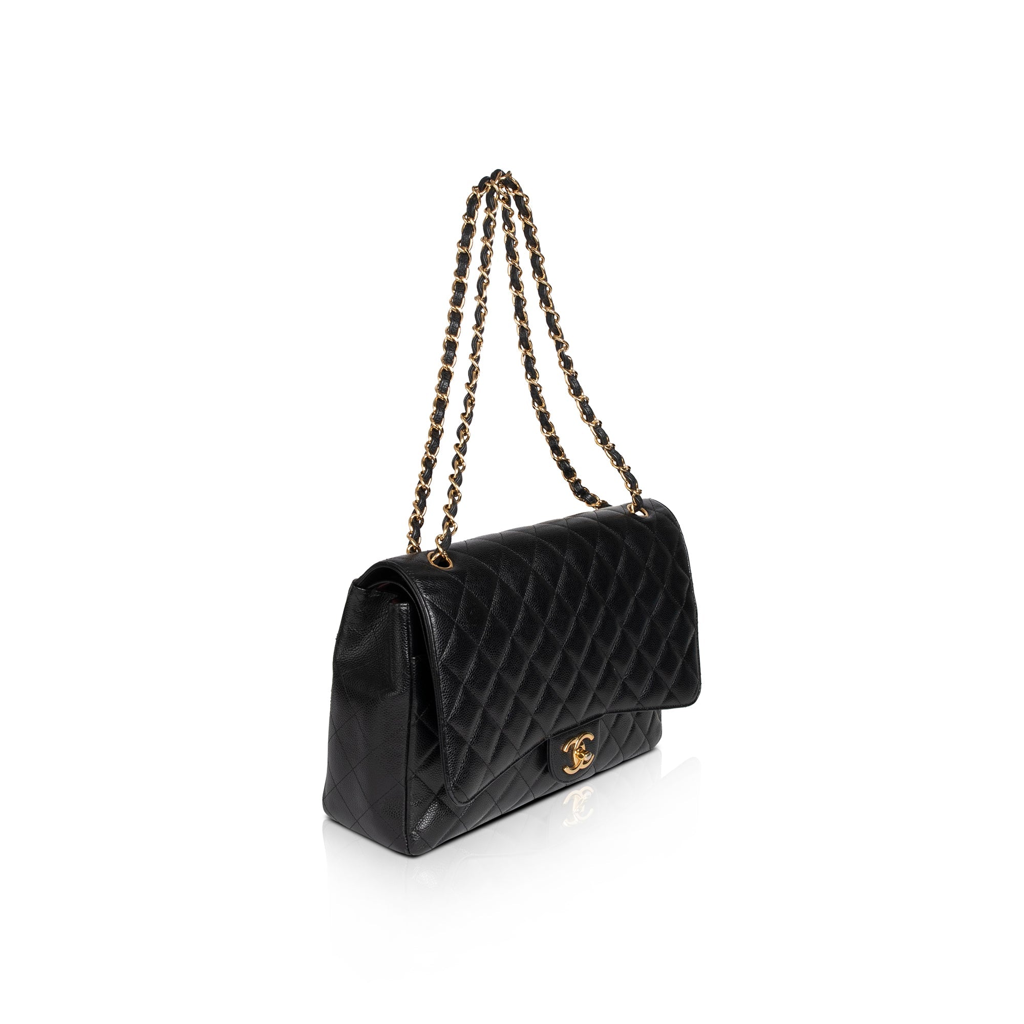 Chanel Black Caviar Classic Maxi Double Flap Bag w/ Box & Authenticity Card