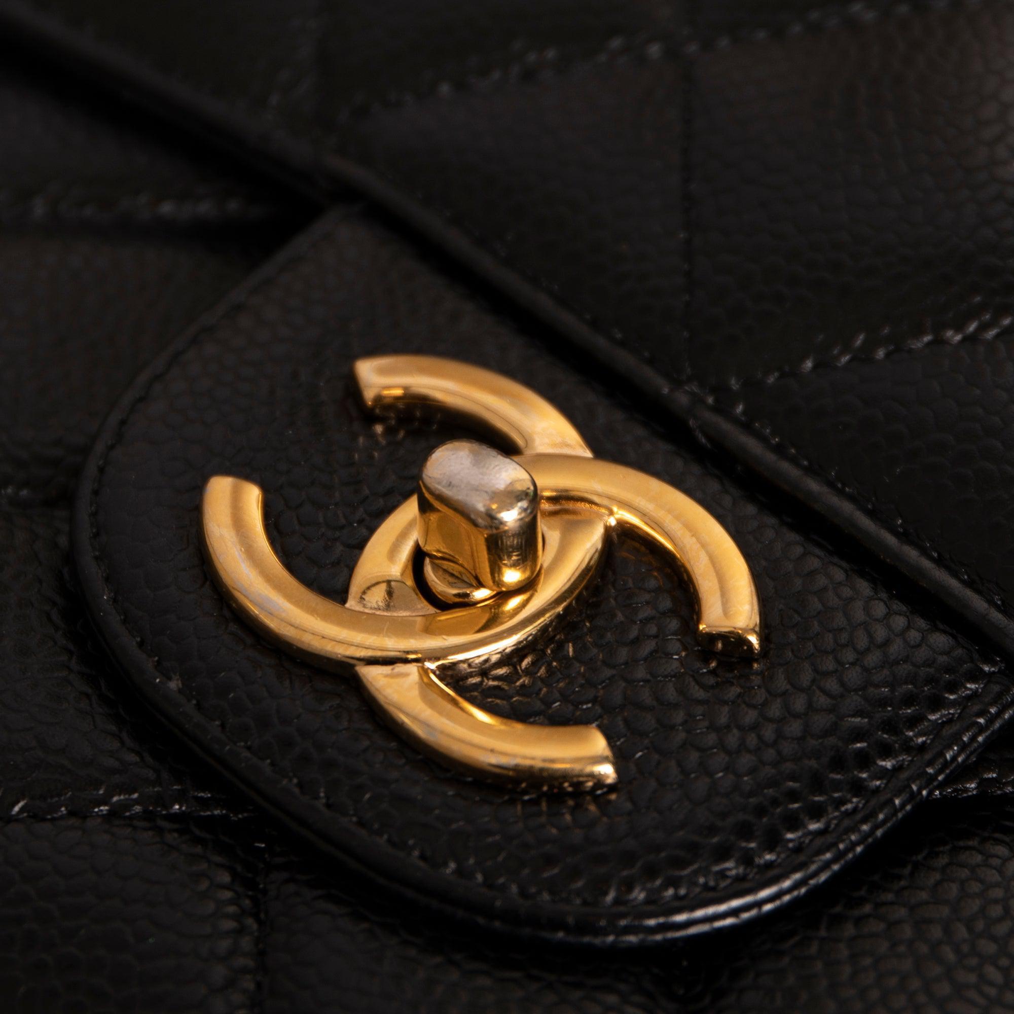 Chanel Black Caviar Classic Maxi Double Flap Bag w/ Box & Authenticity Card