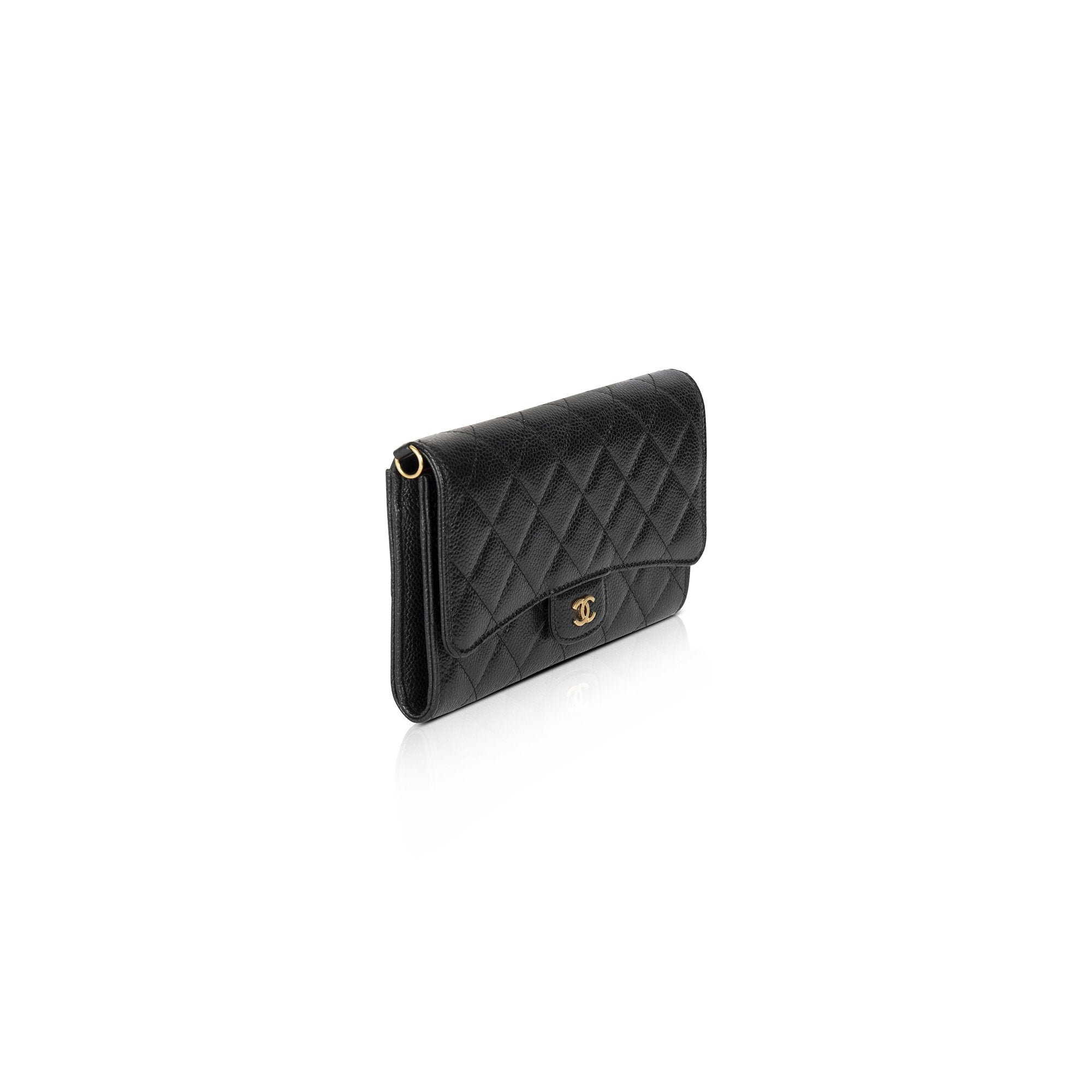 Chanel Black Caviar Detachable Chain Clutch Bag w/ Box