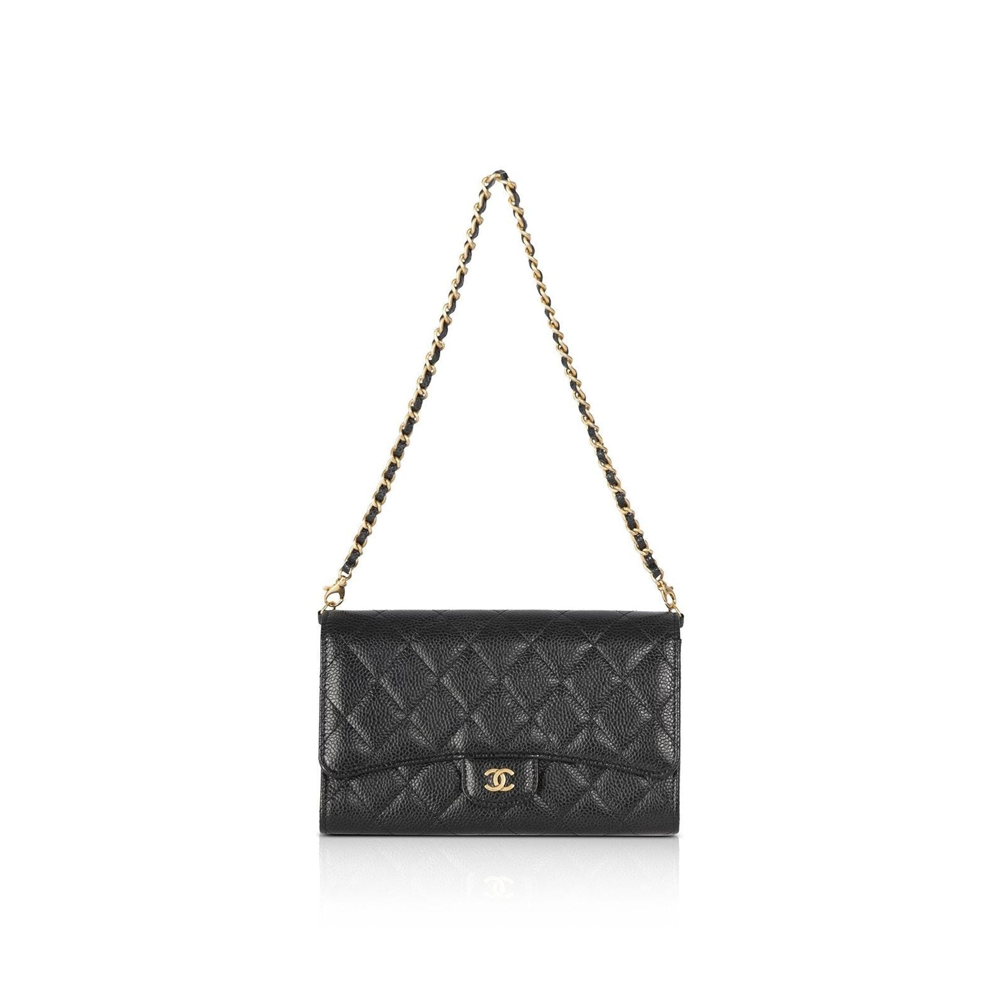 Chanel Black Caviar Detachable Chain Clutch Bag w/ Box