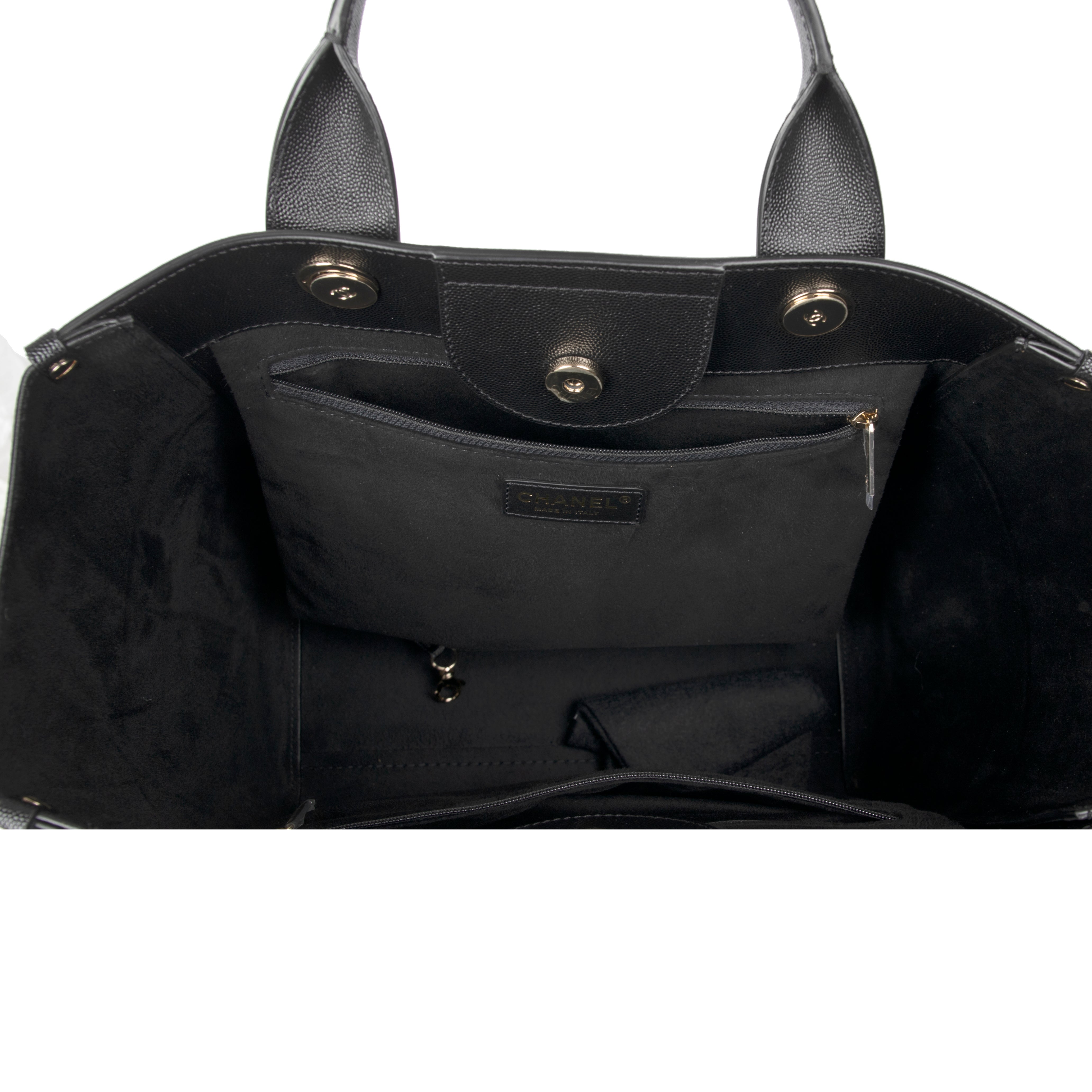 Chanel Black Caviar Leather Medium Studded Deauville Tote w/ Authenticity Card