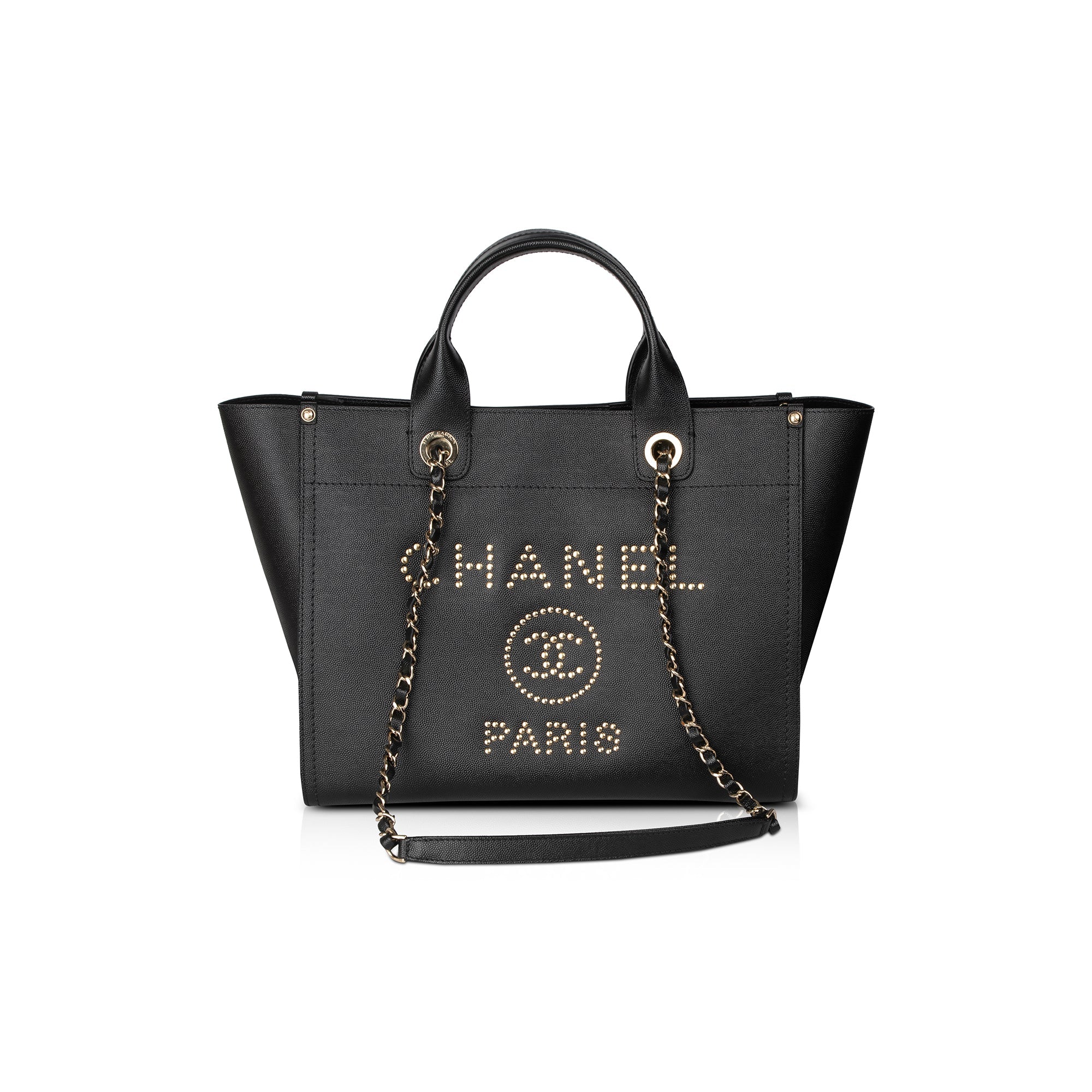 Chanel Black Caviar Leather Medium Studded Deauville Tote w/ Authenticity Card