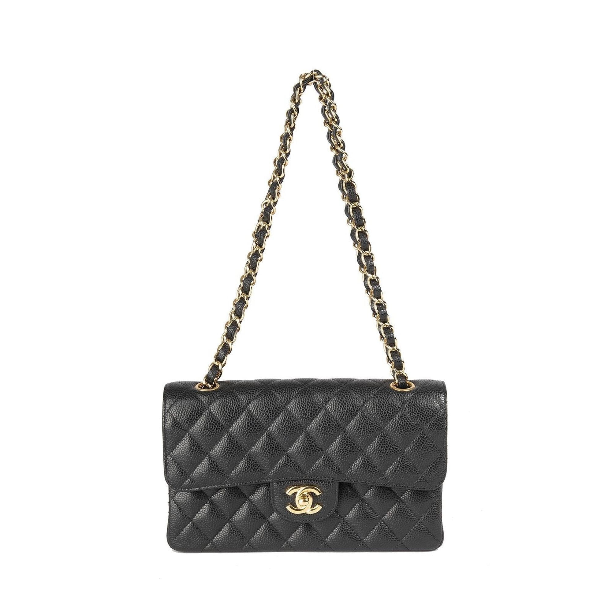 Chanel Black Caviar Small Classic Double Flap Bag w/ Box