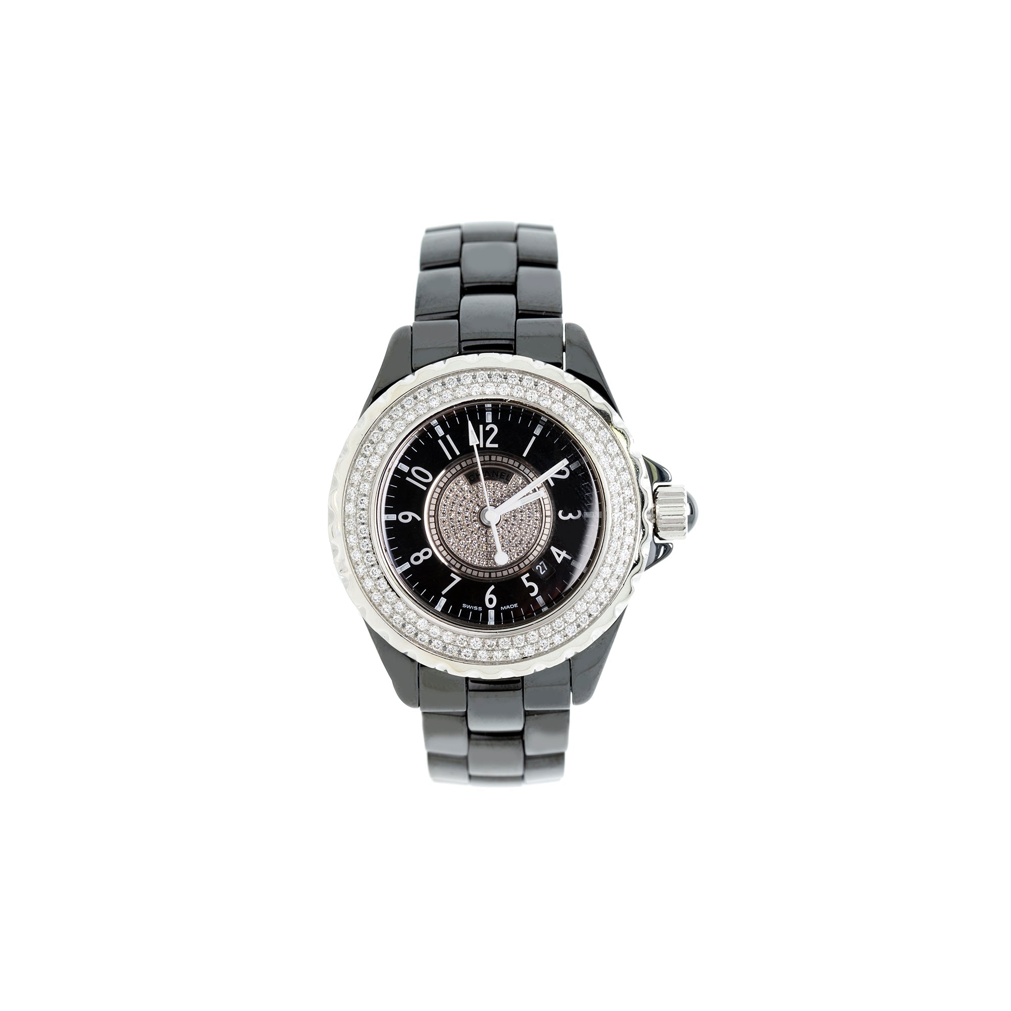 Chanel Black Ceramic Diamond J12 Watch