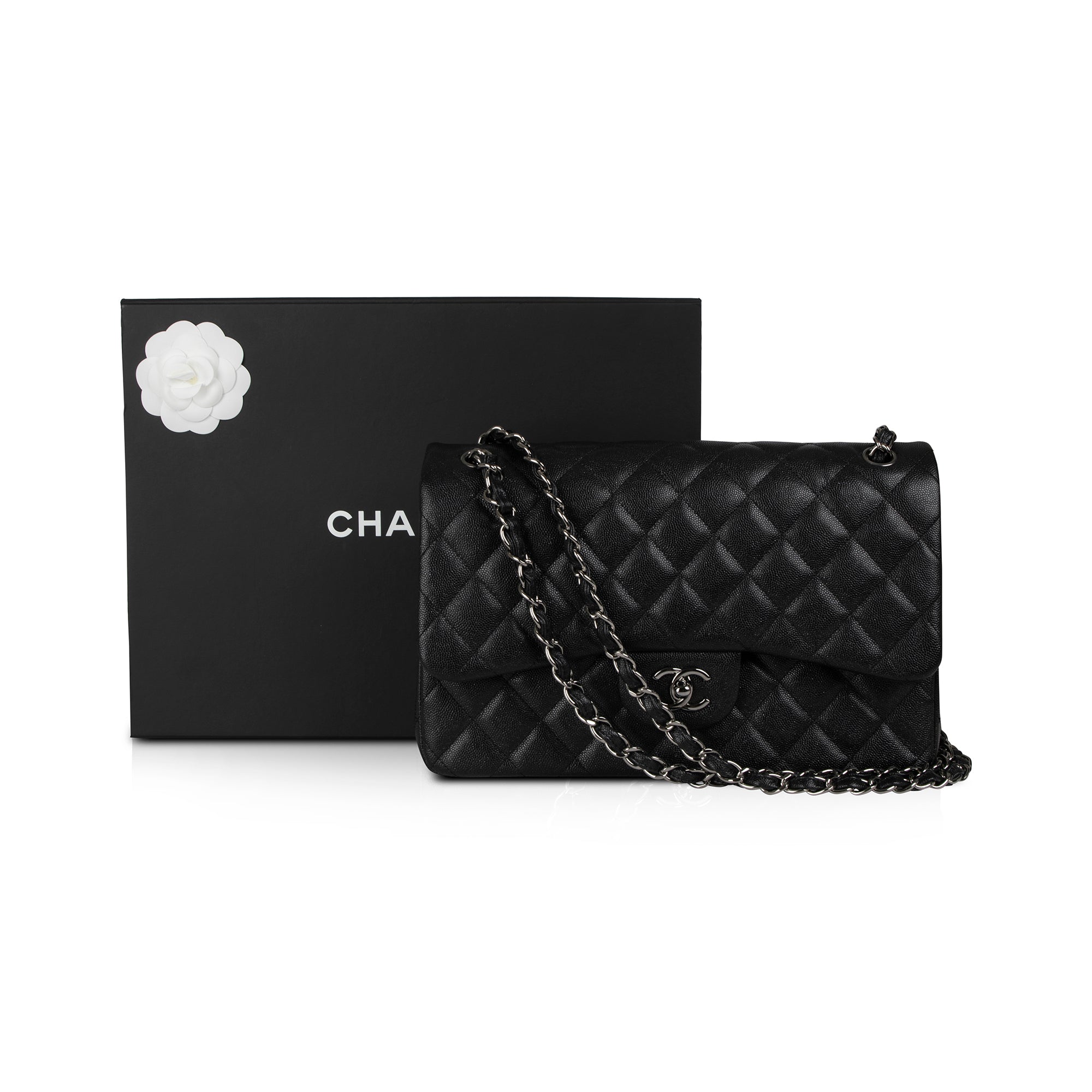 Chanel Black Iridescent Caviar Classic Jumbo Double Flap Bag