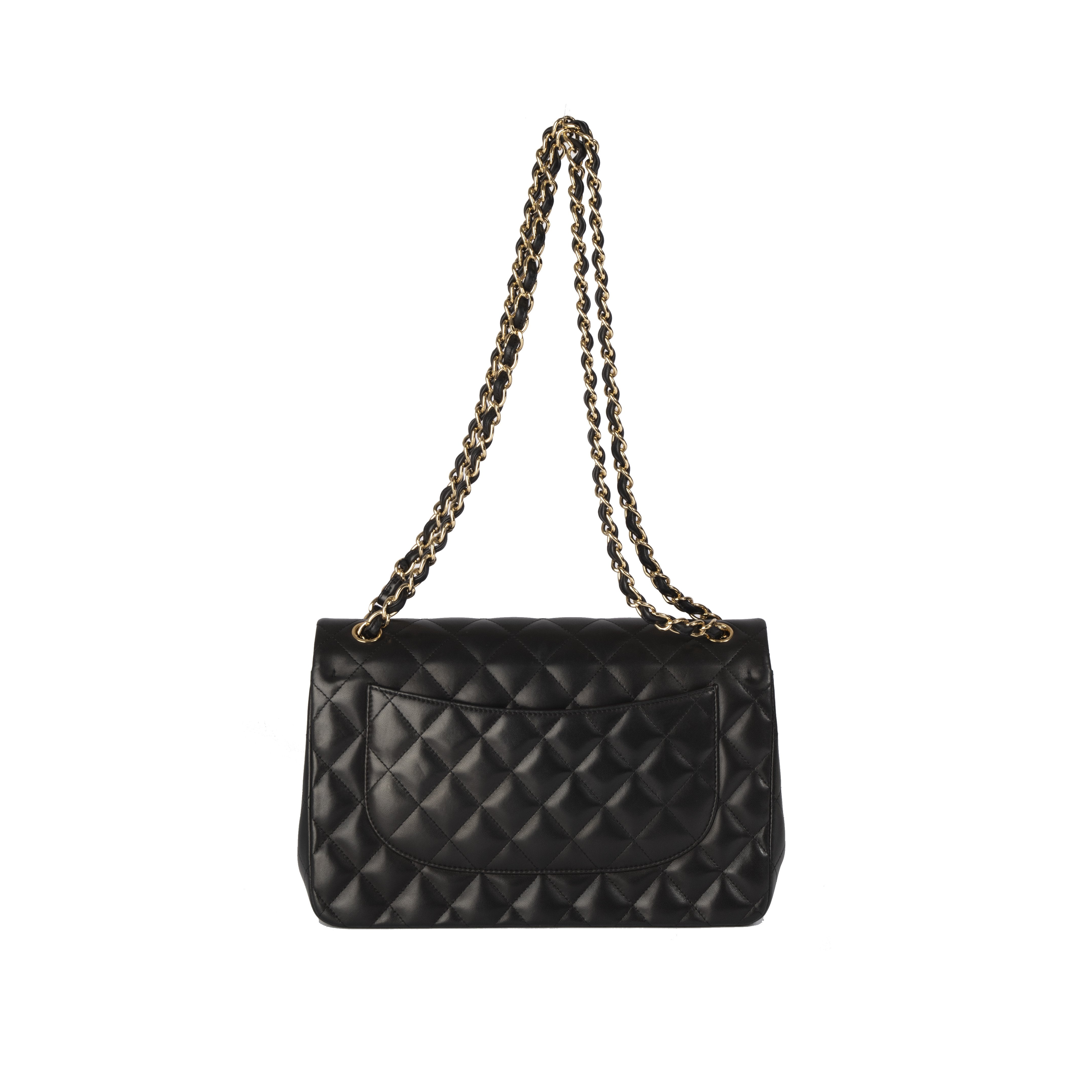 Chanel Black Lambskin Classic Jumbo Double Flap Bag w/ Box