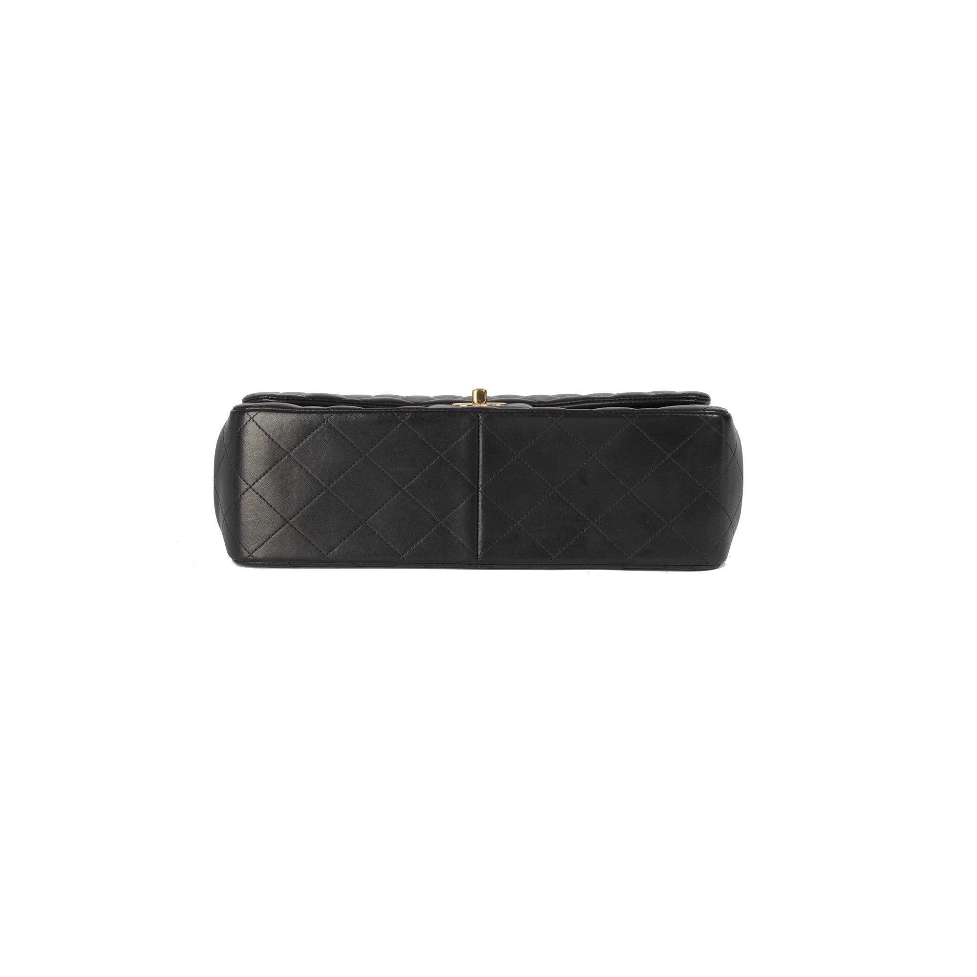 Chanel Black Lambskin Classic Jumbo Double Flap Bag w/ Box
