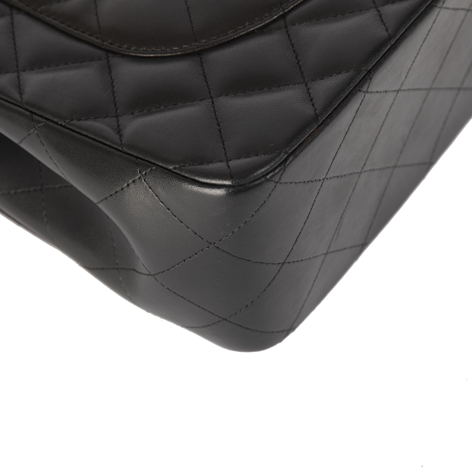 Chanel Black Lambskin Classic Jumbo Double Flap Bag w/ Box