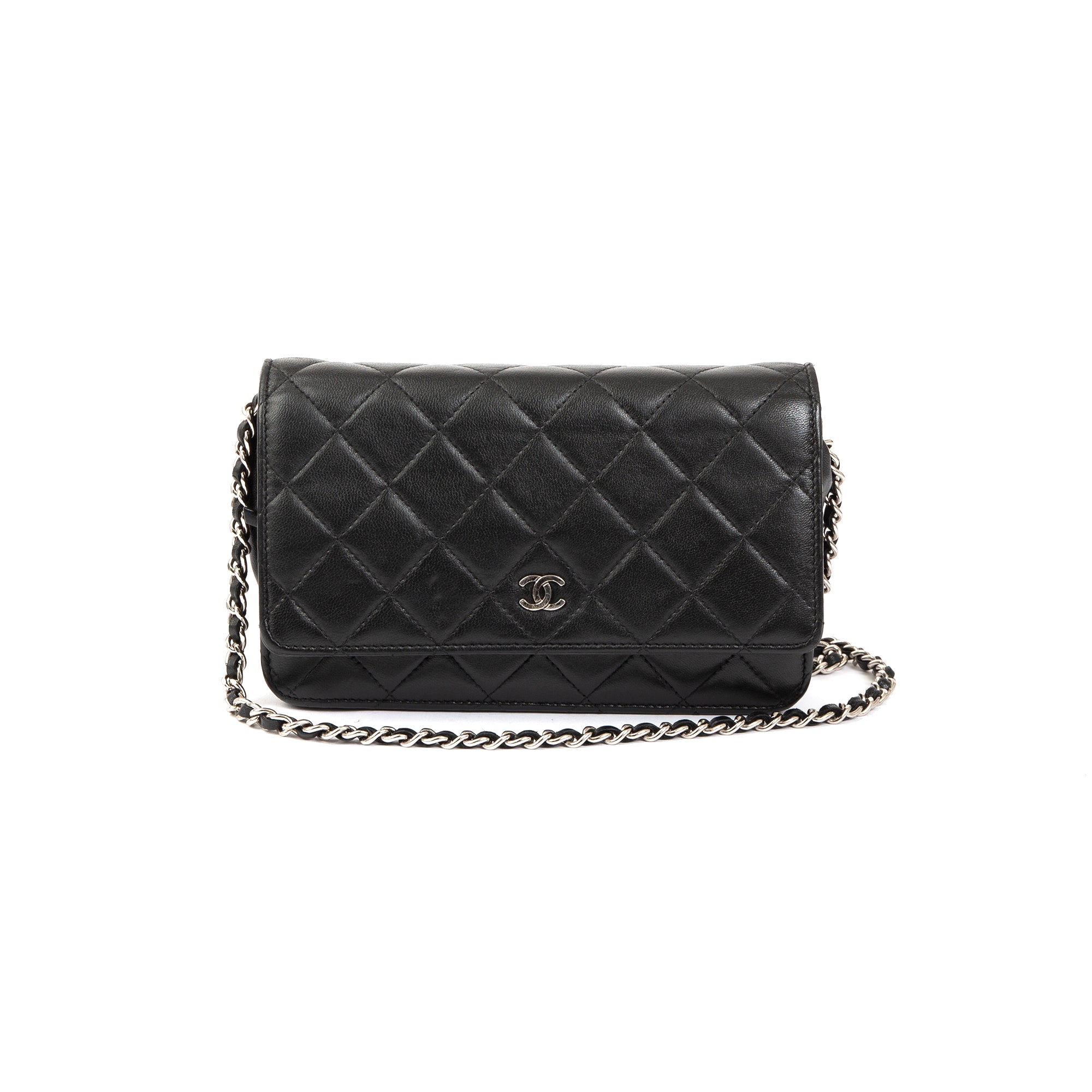 Chanel Black Lambskin Classic Wallet on Chain w/ Box