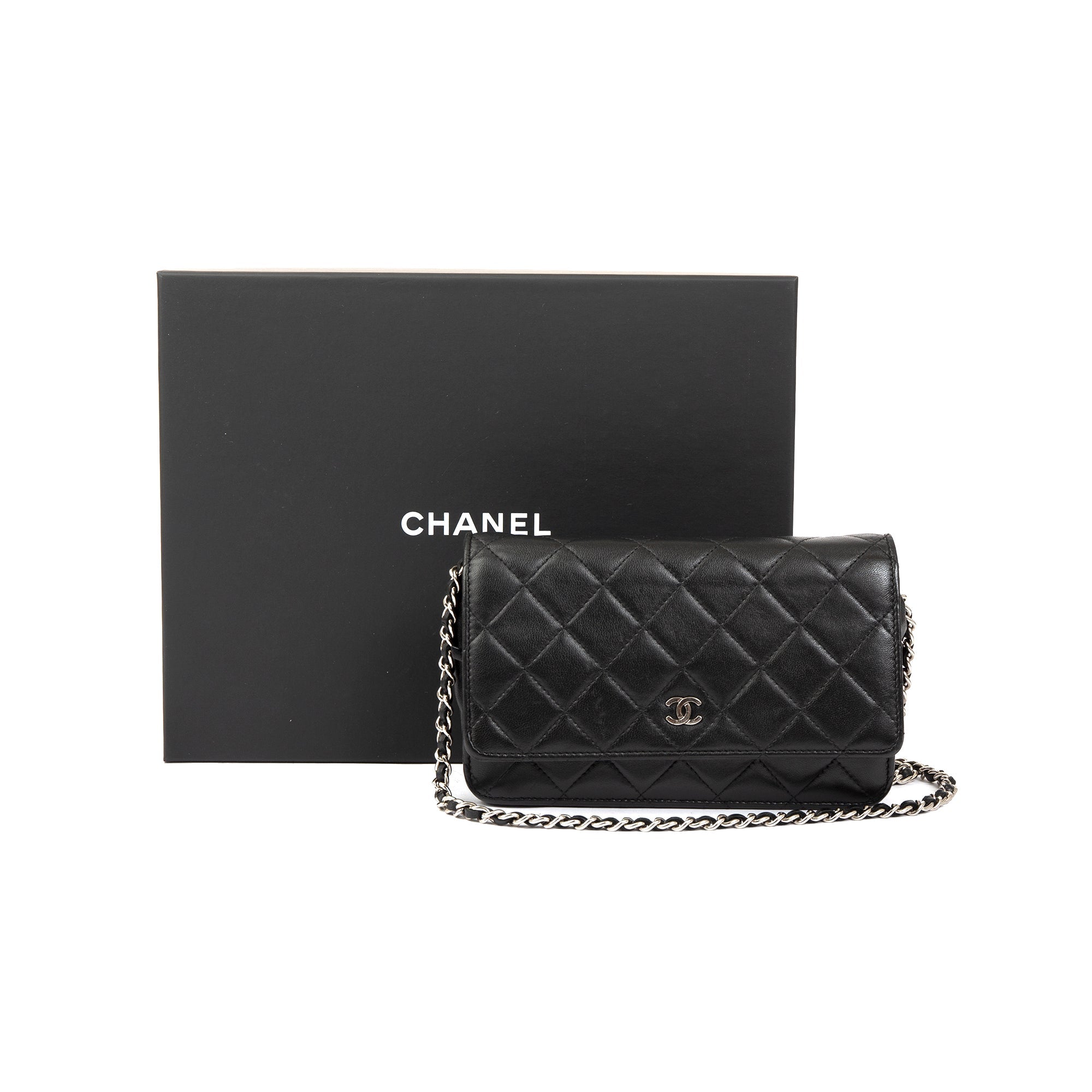 Chanel Black Lambskin Classic Wallet on Chain w/ Box