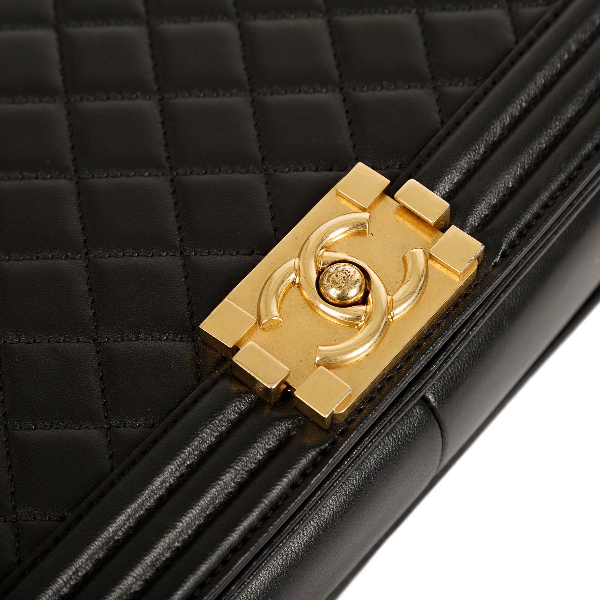 Chanel Black Lambskin Large Boy Bag w/ Authenticity Card