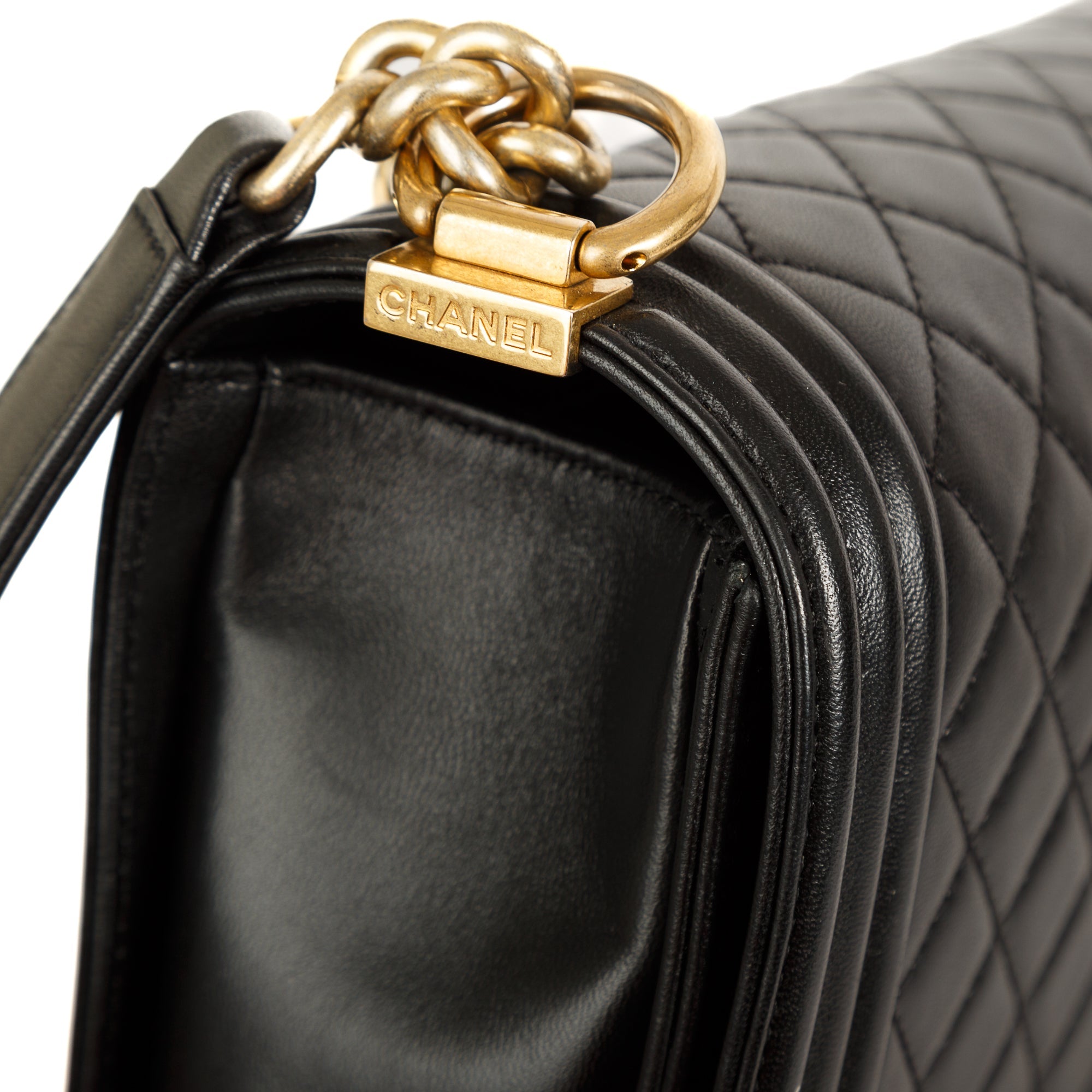 Chanel Black Lambskin Large Boy Bag w/ Authenticity Card