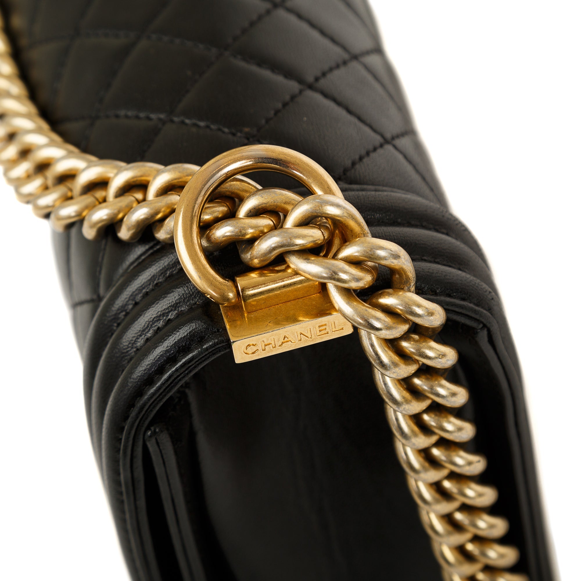 Chanel Black Lambskin Large Boy Bag w/ Authenticity Card